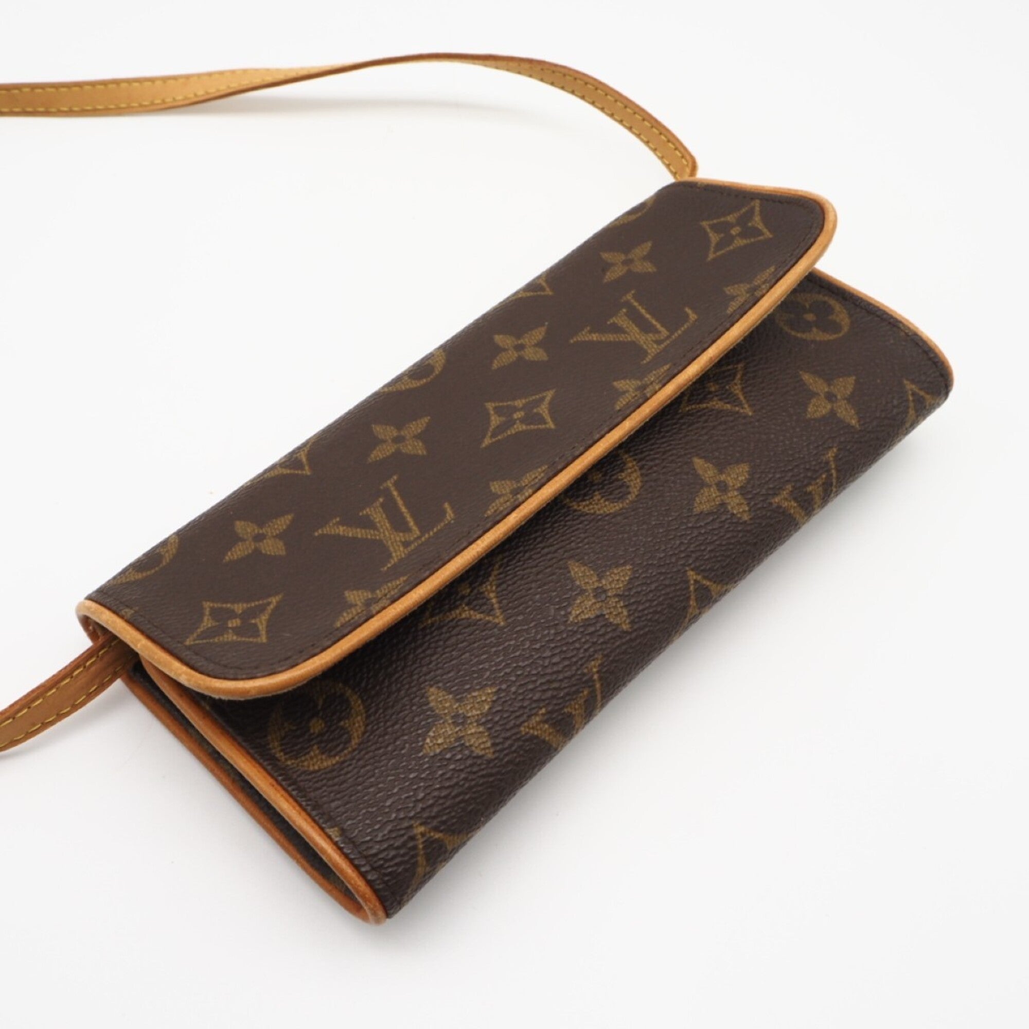 Louis Vuitton Monogram Brown Coated Canvas Leather Pochette Shoulder Bag (Pre-Owned)