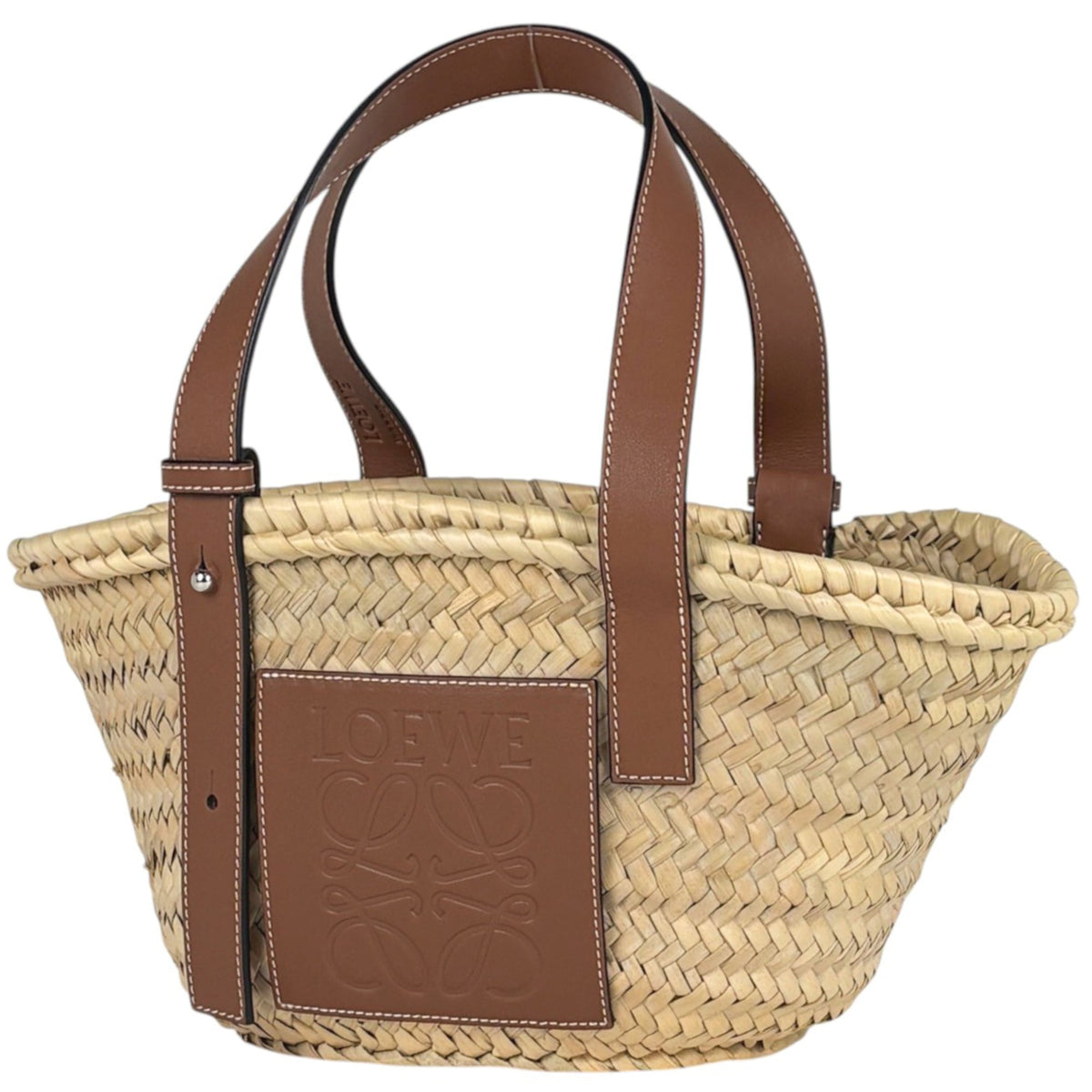 Loewe Beige Brown Raffia Leather Basket Handbag (Pre-Owned)