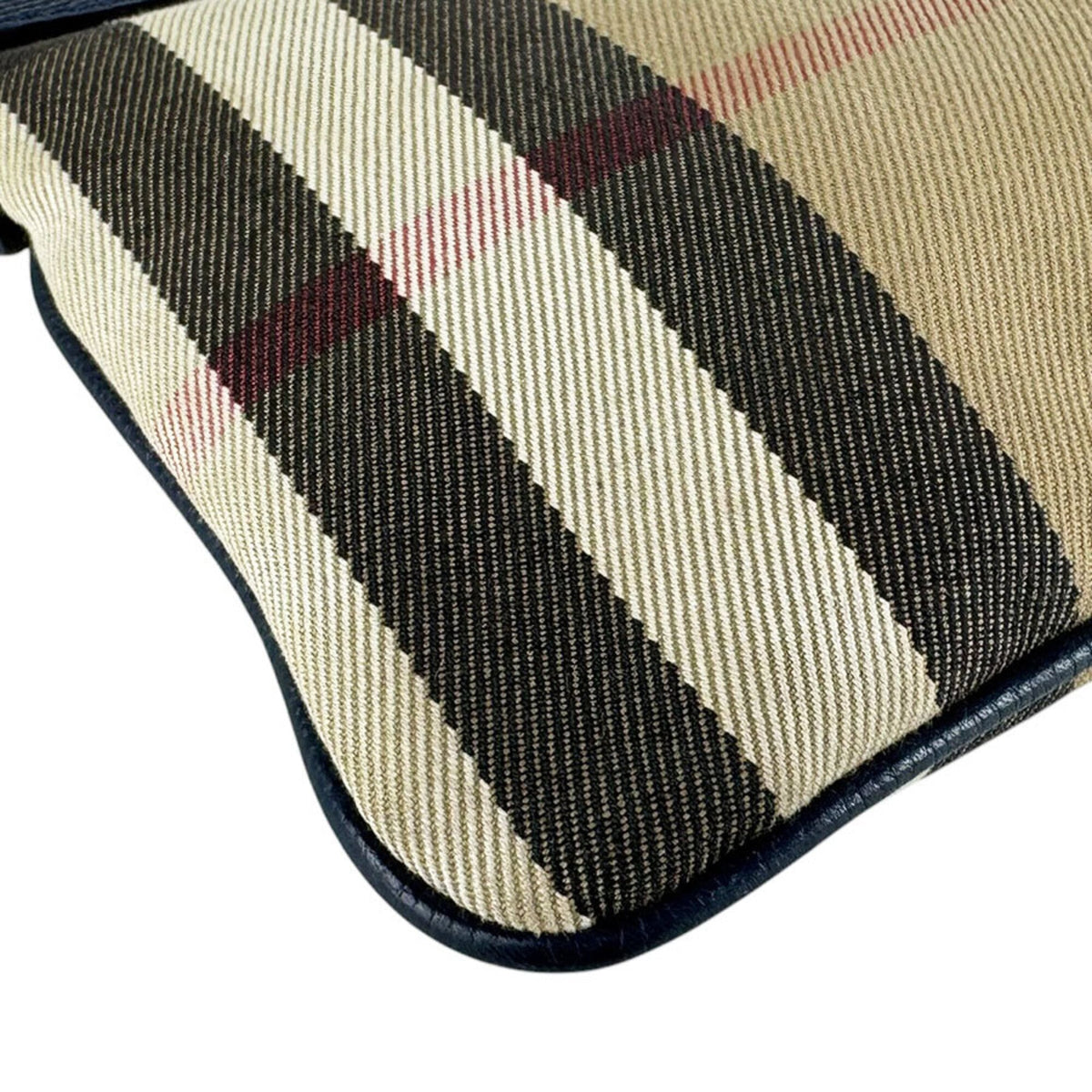 Burberry Beige Navy Canvas Leather Shoulder Bag (Pre-Owned)