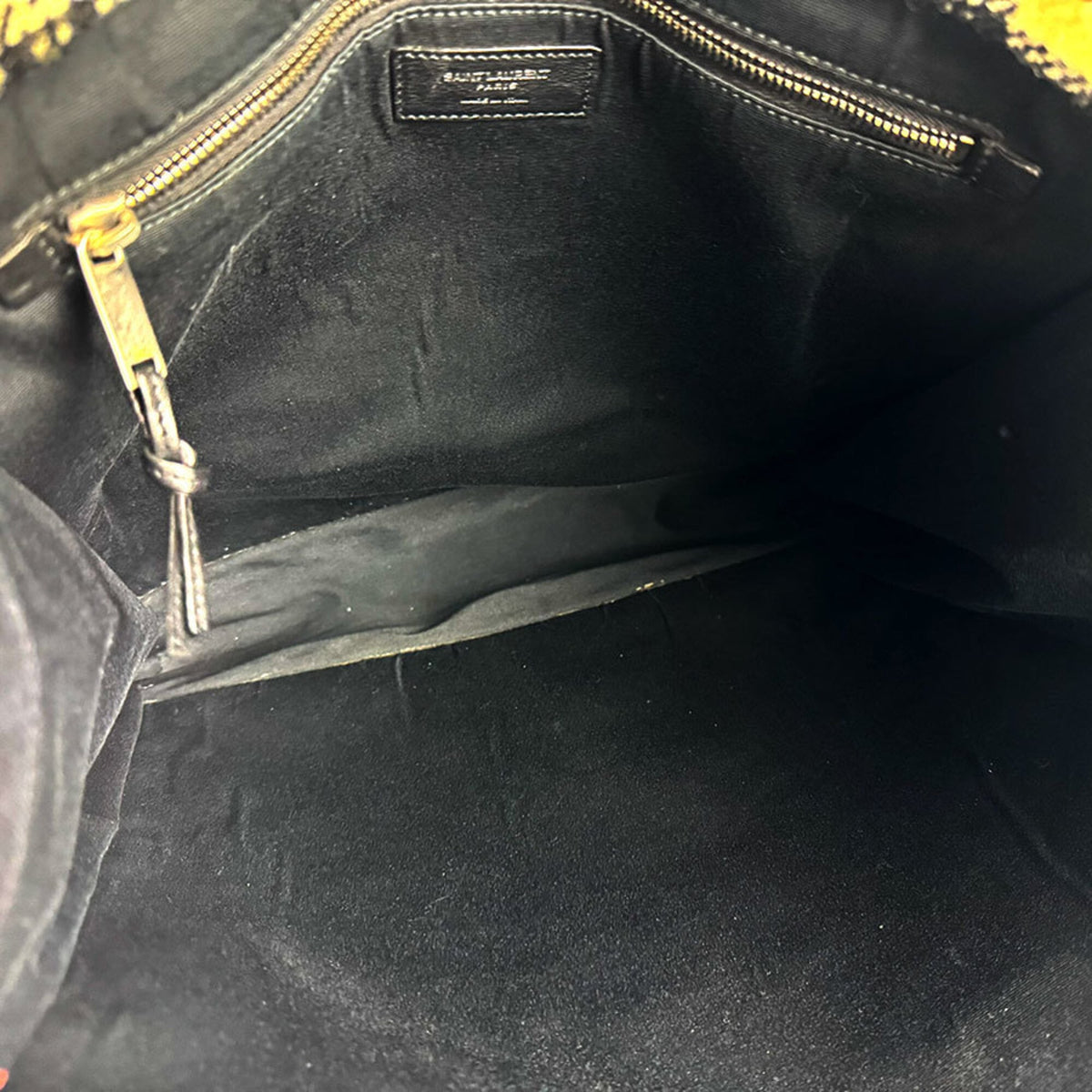 Saint Laurent Black White Leather Cotton Handbag Tote Bag (Pre-Owned)