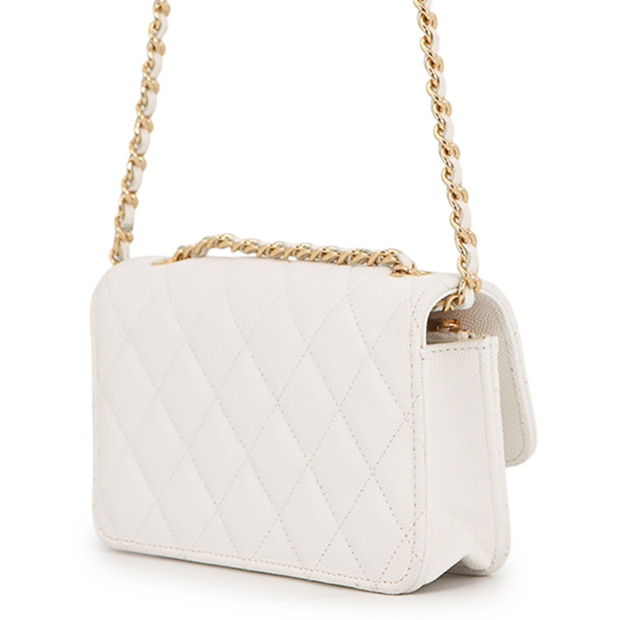 Chanel White Grained Calfskin Chain/Shoulder Wallet (Pre-Owned)