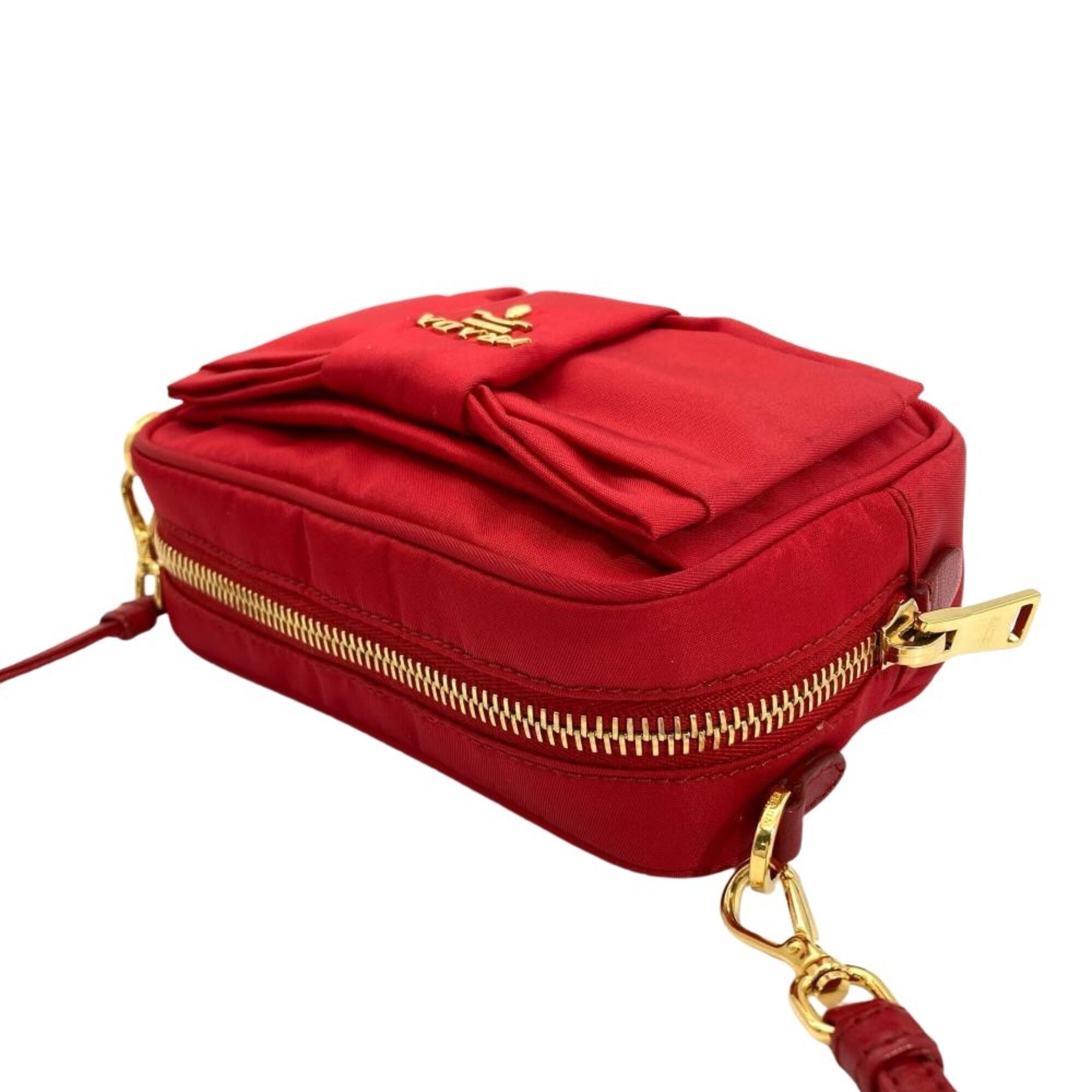 Prada Red Color Nylon Shoulder Bag (Pre-Owned)