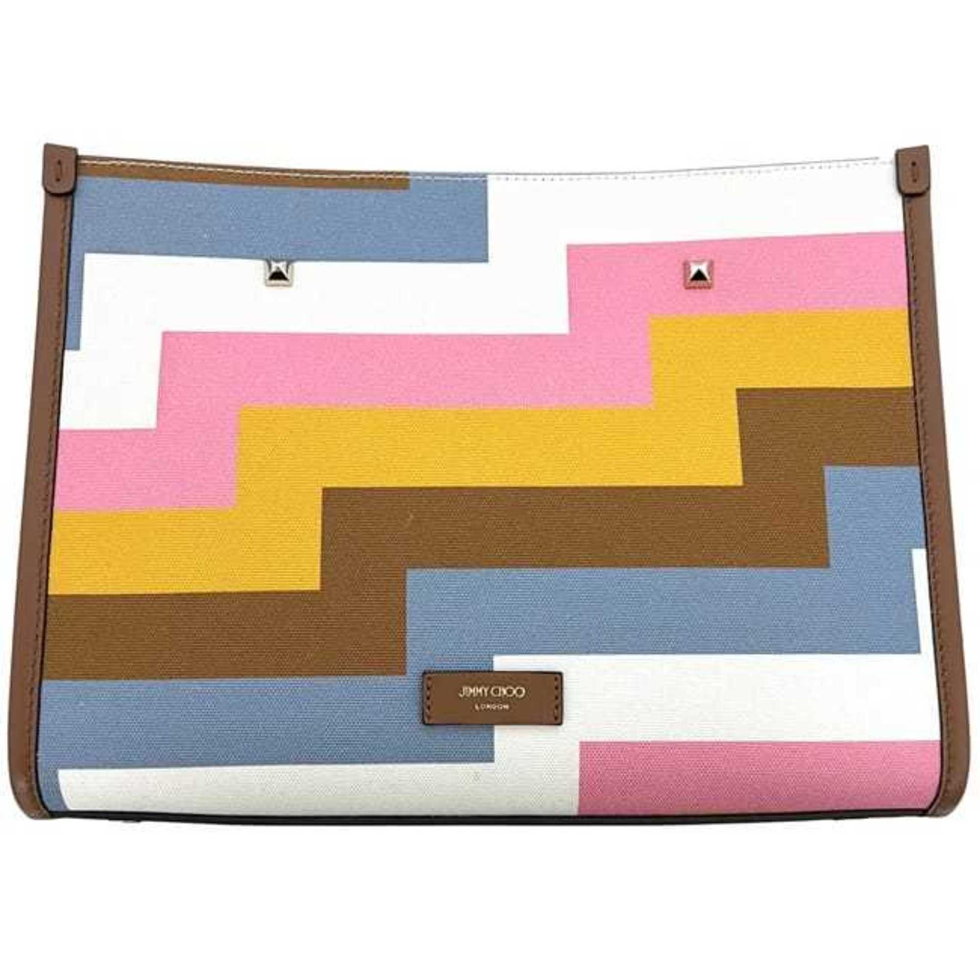 Jimmy Choo Brown Multi-Color Canvas Leather Tote Bag (Pre-Owned)