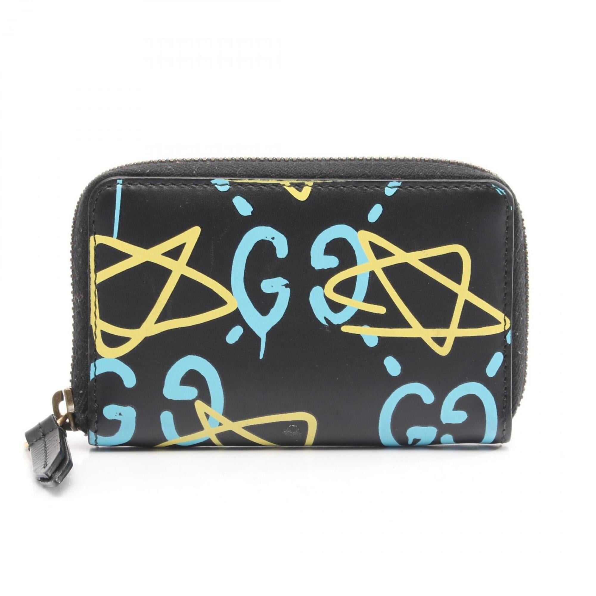 Gucci Black Blue Yellow Leather Coin Purse/Coin Case (Pre-Owned)