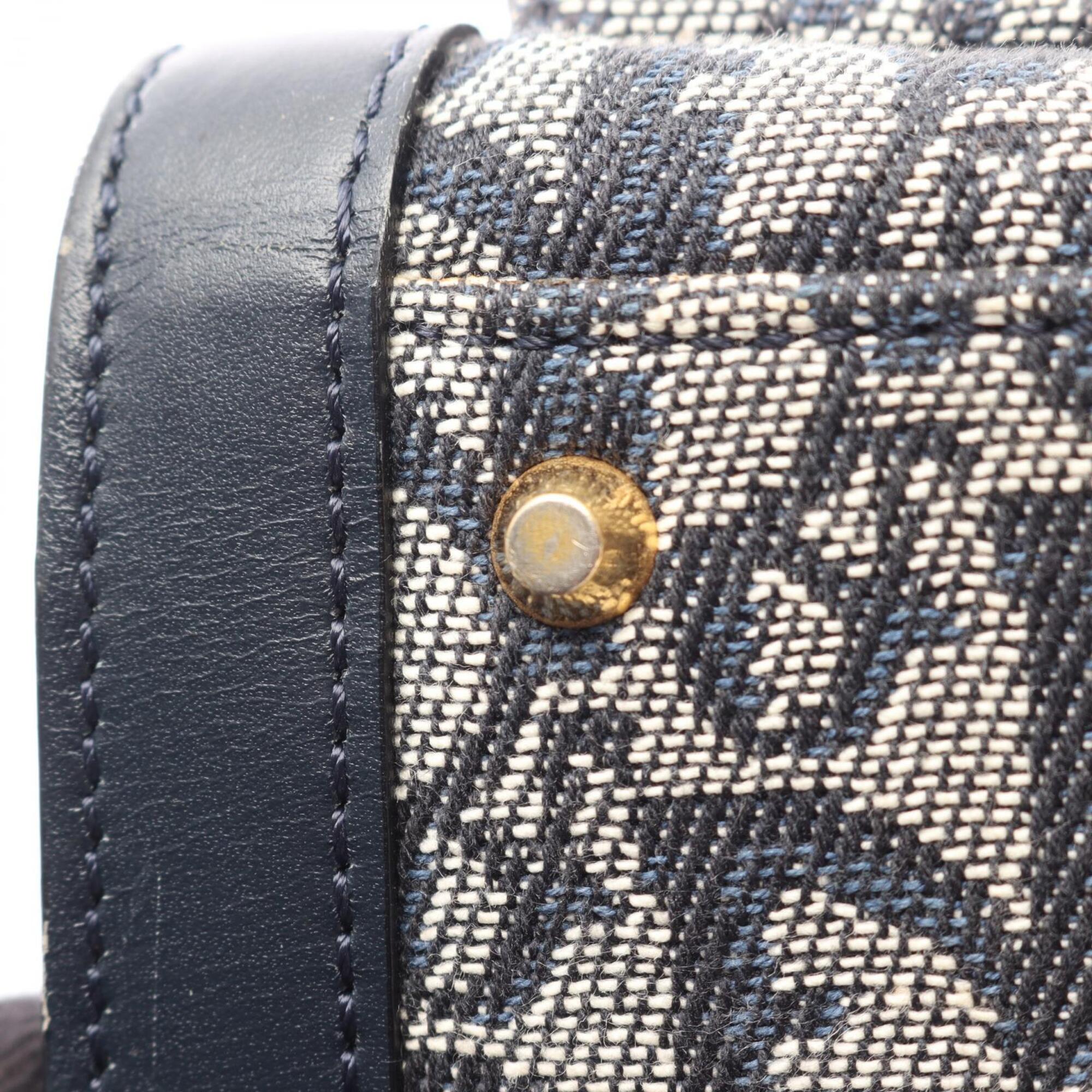Christian Dior Black Ivory Navy Canvas Leather Handbag (Pre-Owned)