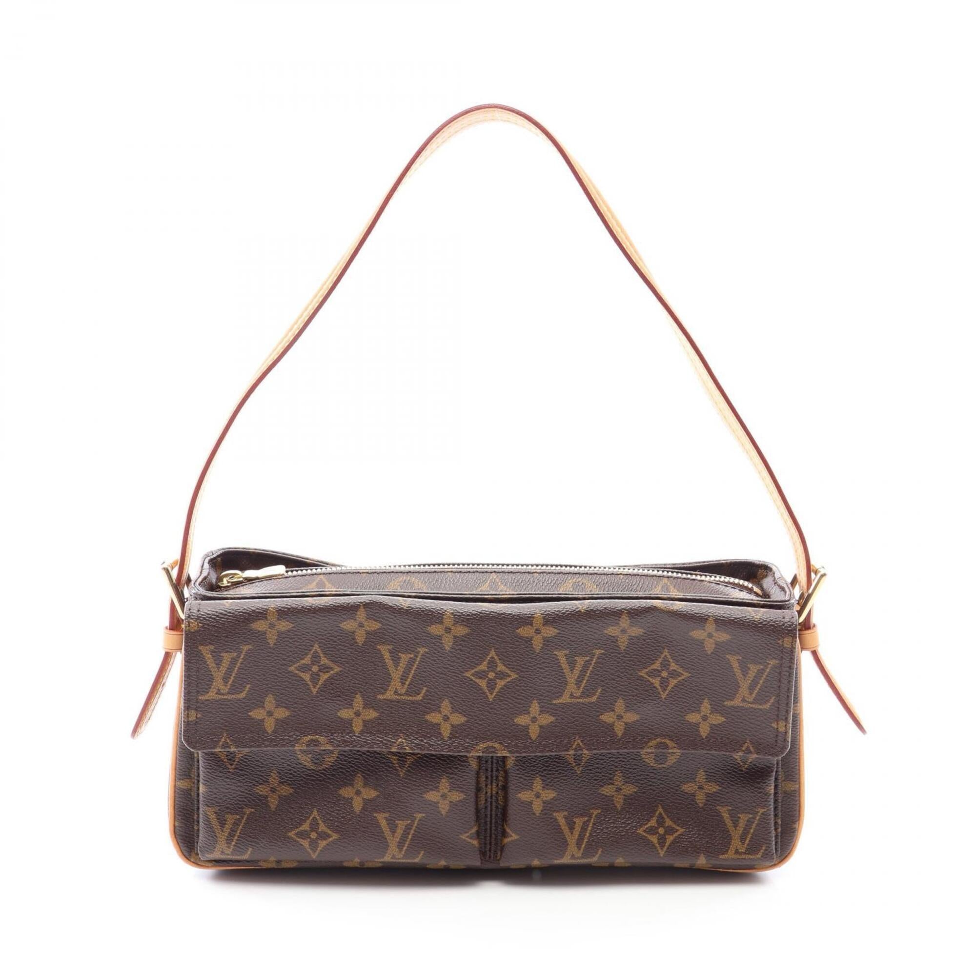 Louis Vuitton Brown Leather Monogram Coated Canvas Handbag Shoulder Bag (Pre-Owned)