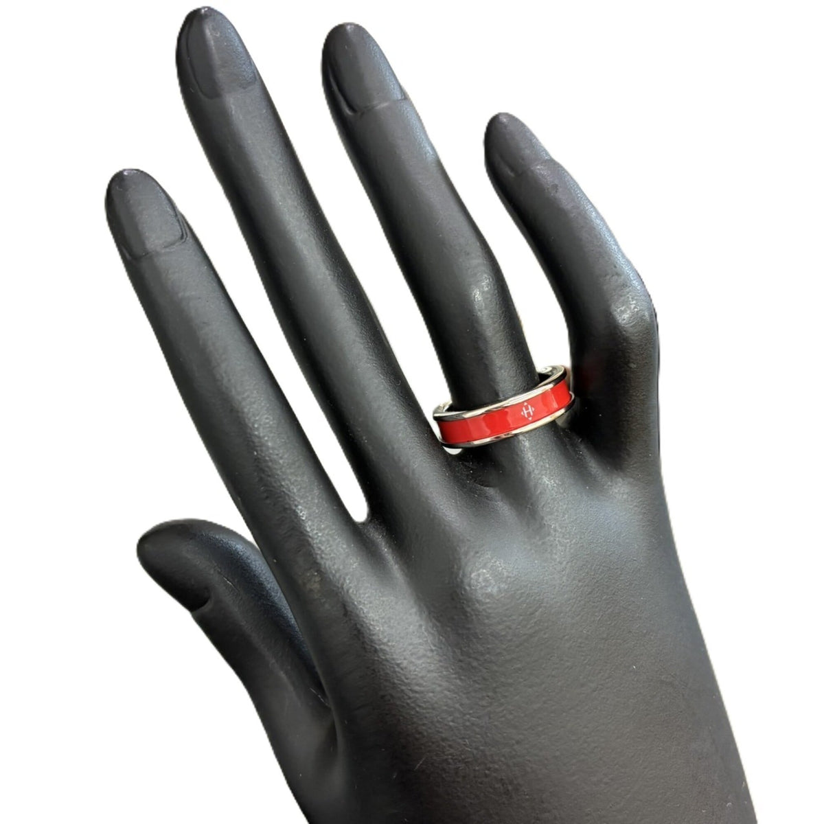Hermes Silver Red Color Band Ring (Pre-Owned)