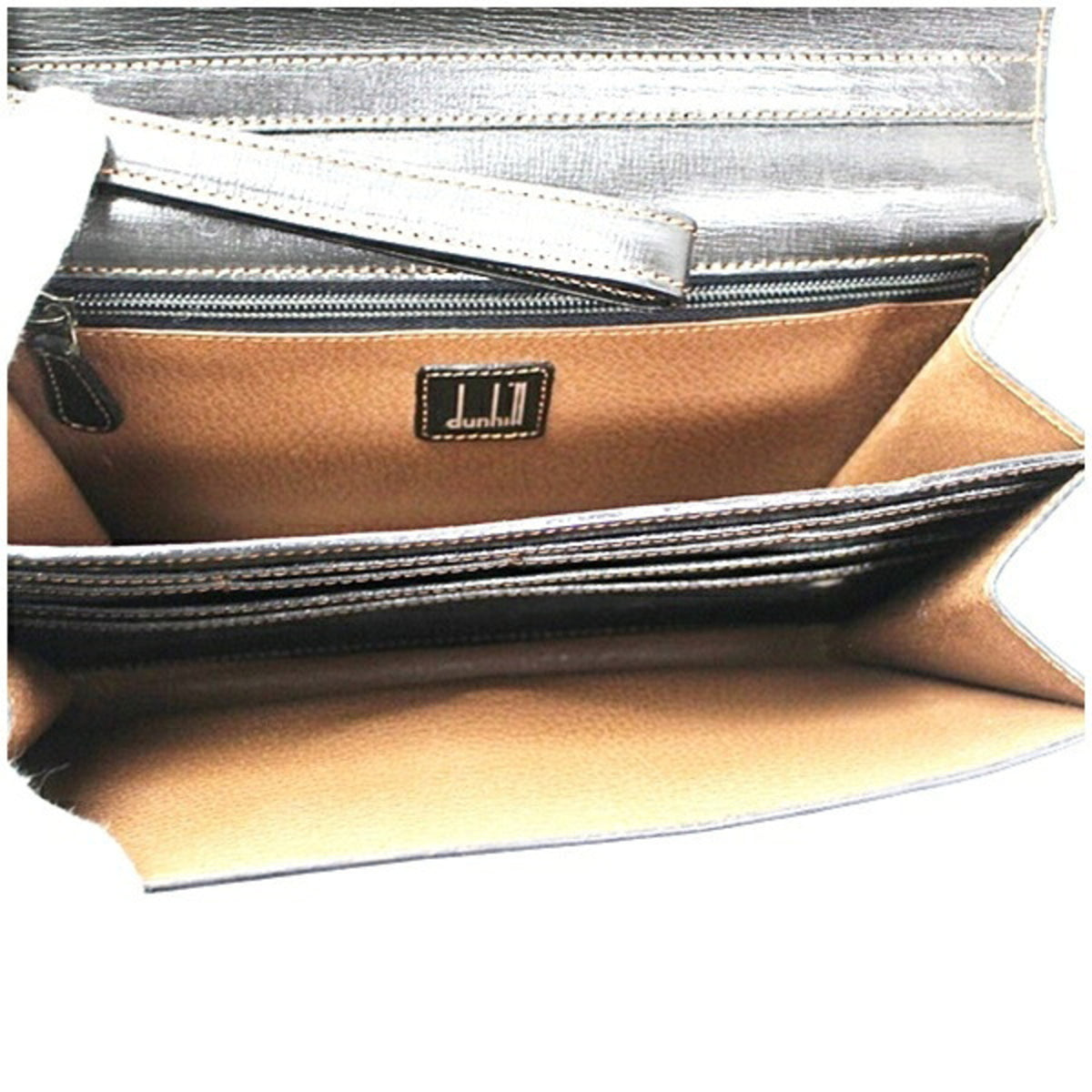 Dunhill Black Brown Leather Clutch Bag (Pre-Owned)