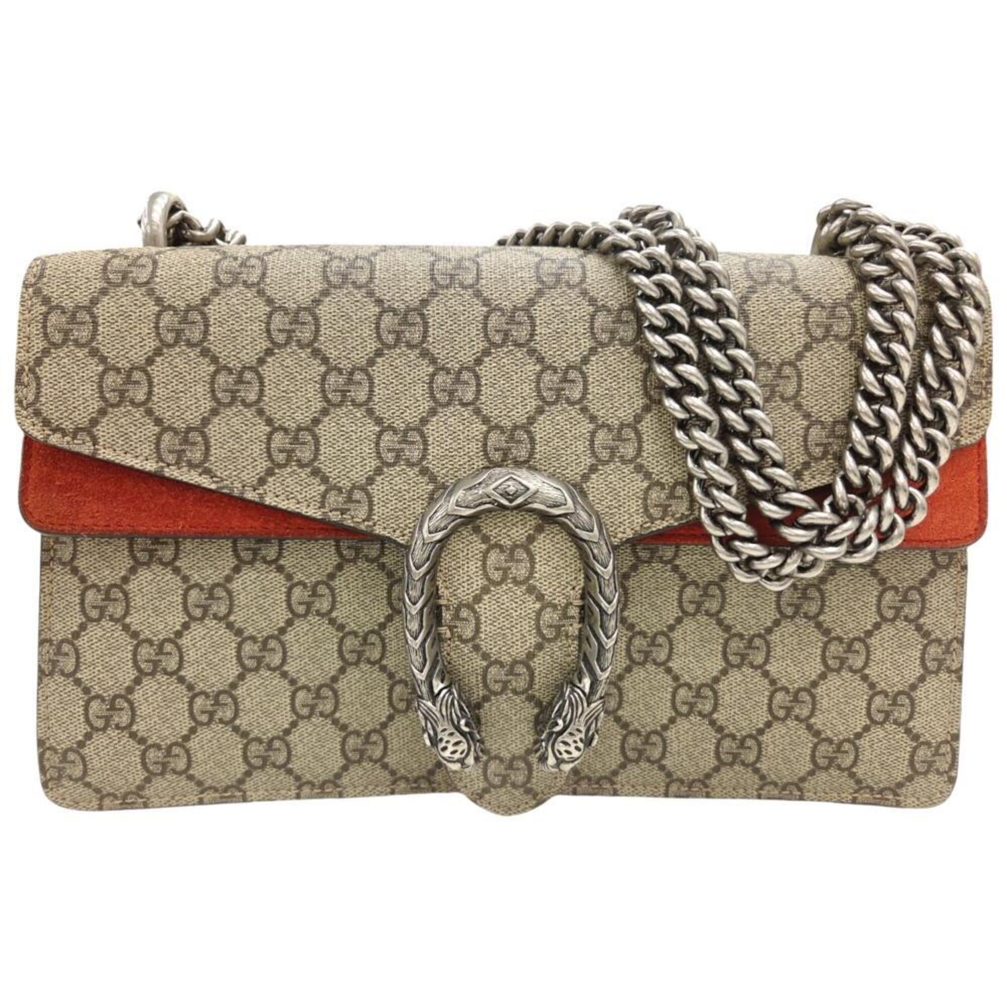 Gucci Beige Red Color Coated Canvas Suede Shoulder Bag (Pre-Owned)