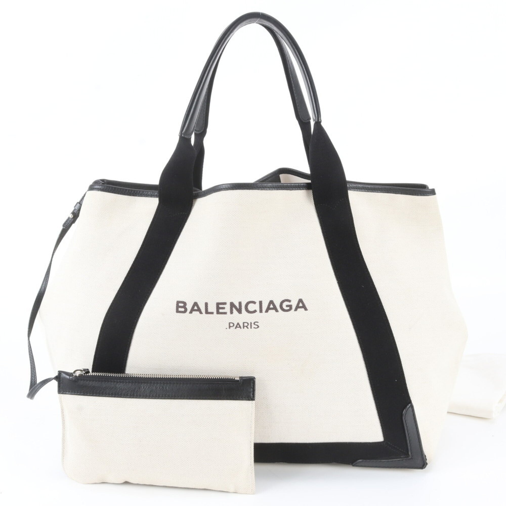 Balenciaga White Leather Canvas Handbag Pouch Tote Bag (Pre-Owned)