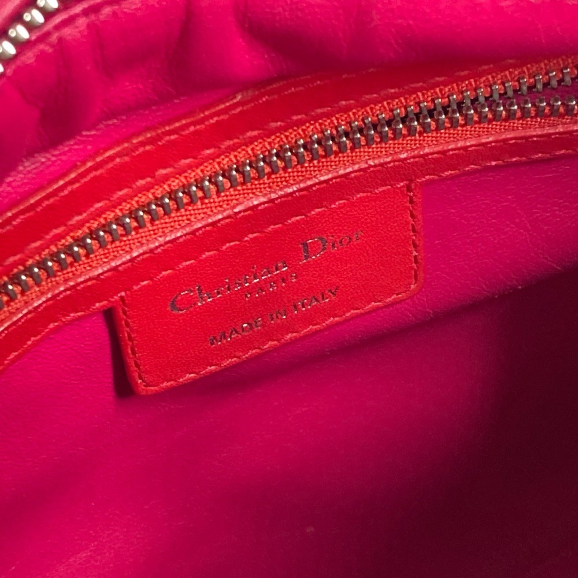 Christian Dior Lady Dior Orange Pink Red Color Leather Handbag Shoulder Bag Tote Bag (Pre-Owned)