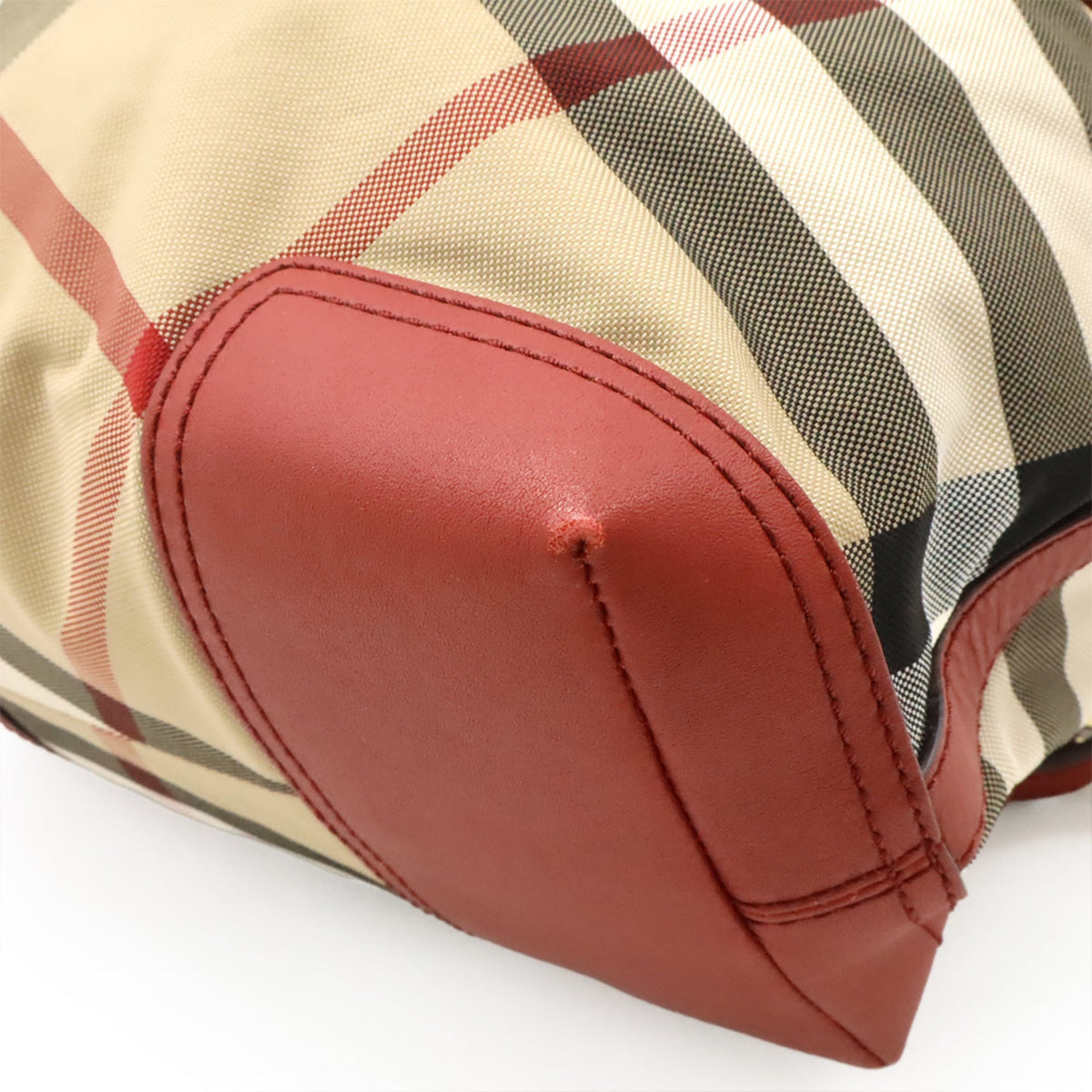 Burberry House Check Beige Red Color Nylon Leather Backpack (Pre-Owned)