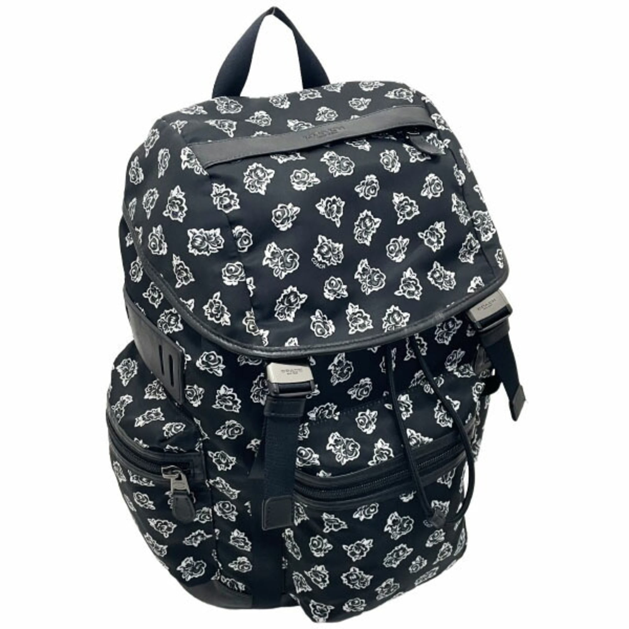 Coach Black White Nylon Leather Backpack (Pre-Owned)