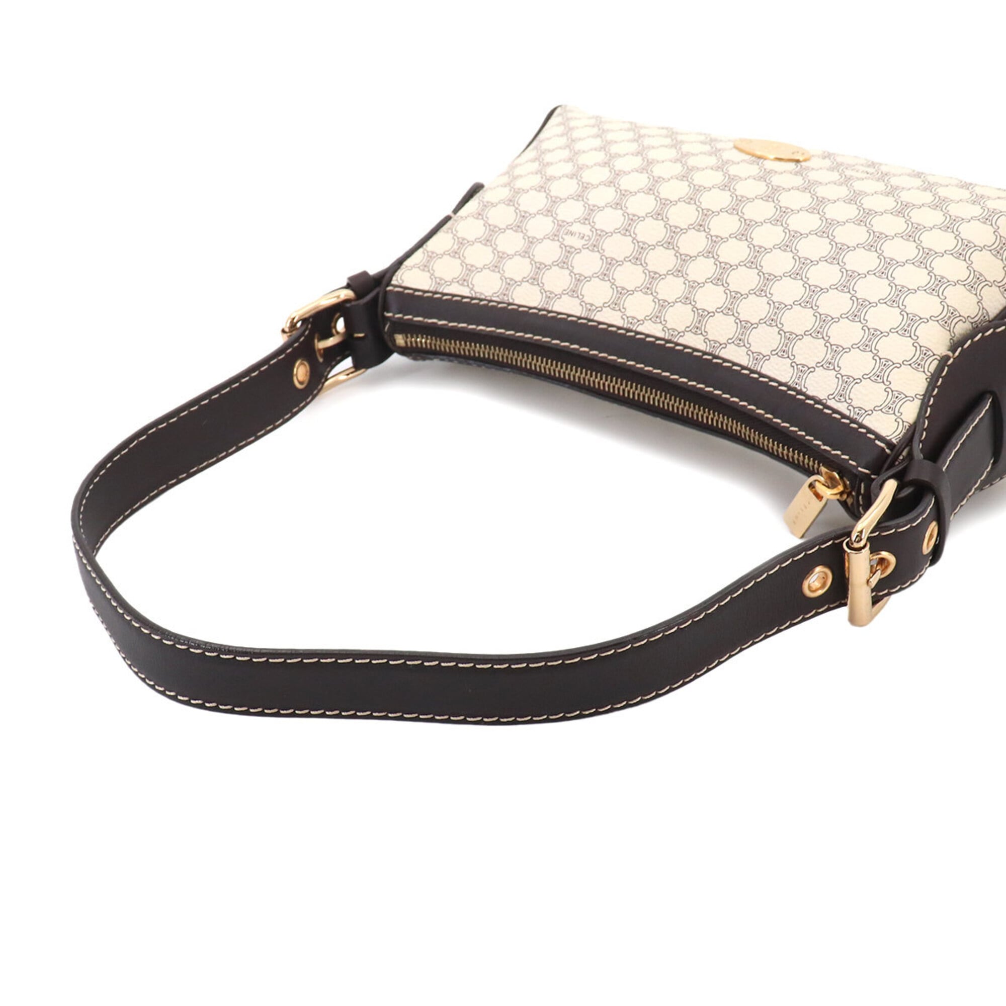 Celine Brown White Pvc Leather Handbag Shoulder Bag (Pre-Owned)