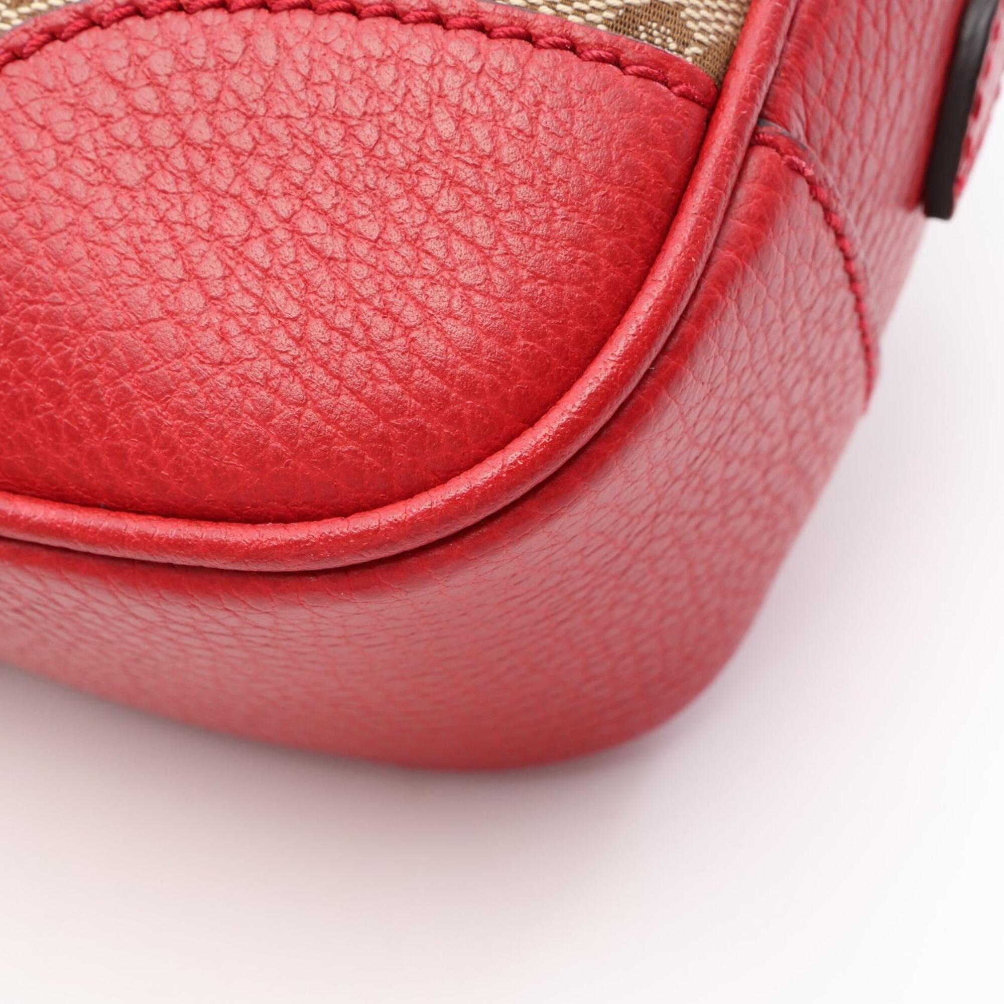 Gucci Beige Red Color Canvas Leather Handbag Shoulder Bag (Pre-Owned)