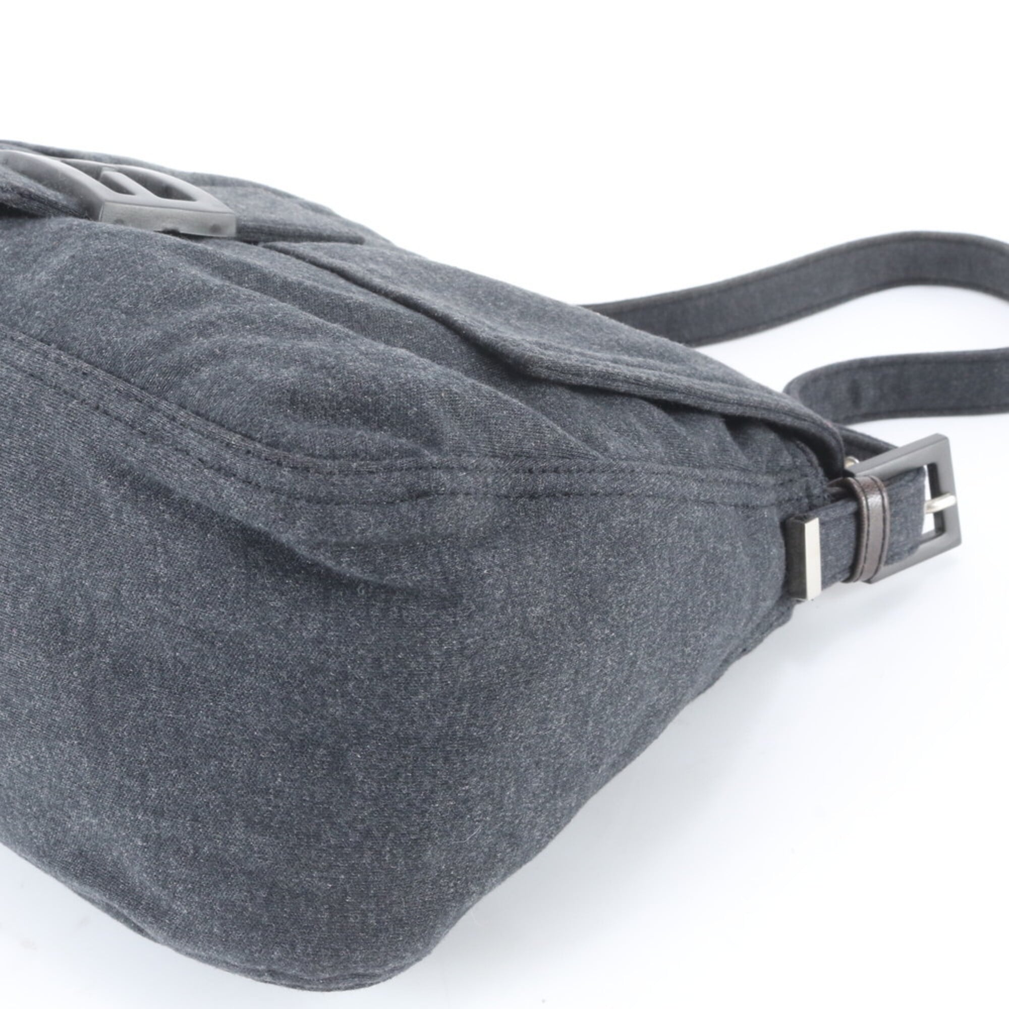 Fendi Charcoal Gray Leather Canvas Handbag Shoulder Bag (Pre-Owned)