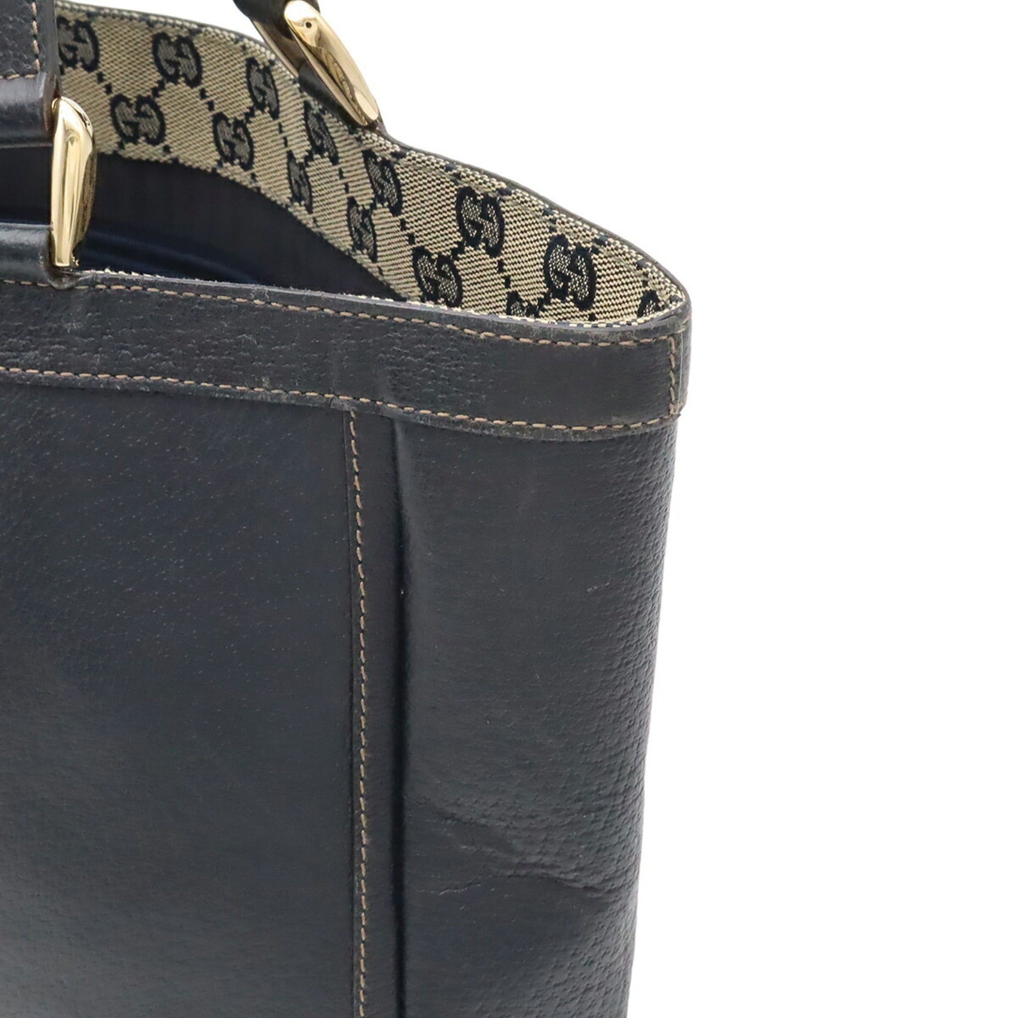 Gucci Navy Yellow Gg Canvas Handbag Tote Bag (Pre-Owned)