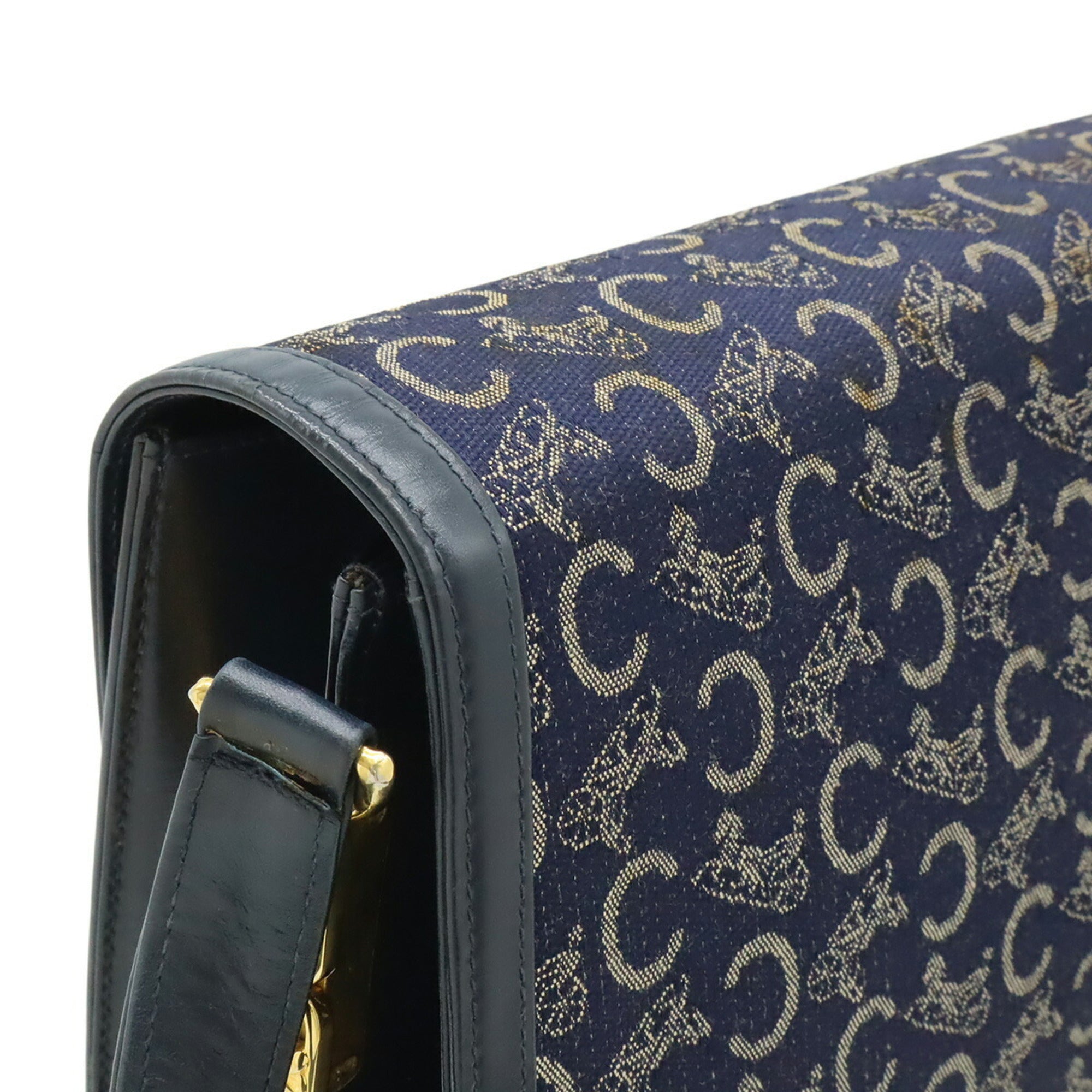 Celine Navy Canvas Leather Shoulder Bag (Pre-Owned)
