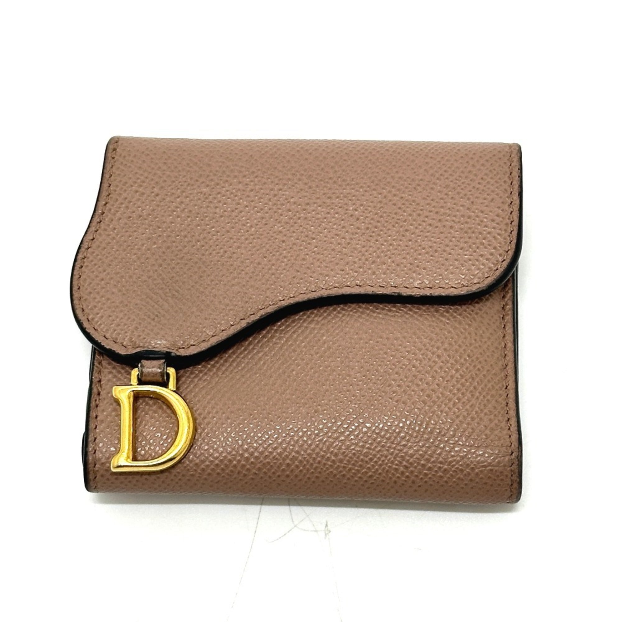 Christian Dior Beige Leather Wallet (Tri-Fold) (Pre-Owned)