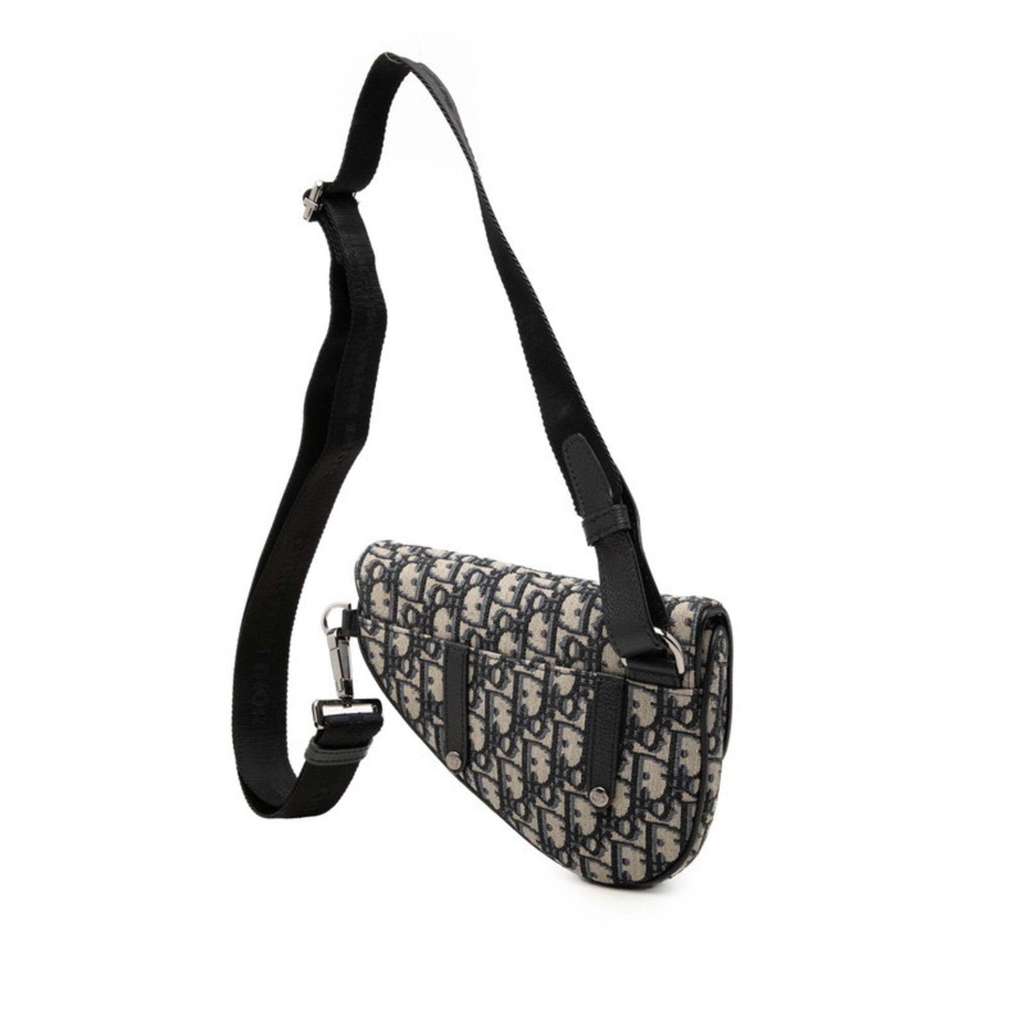 Christian Dior Beige Navy Black Canvas Leather Sling Bag (Pre-Owned)