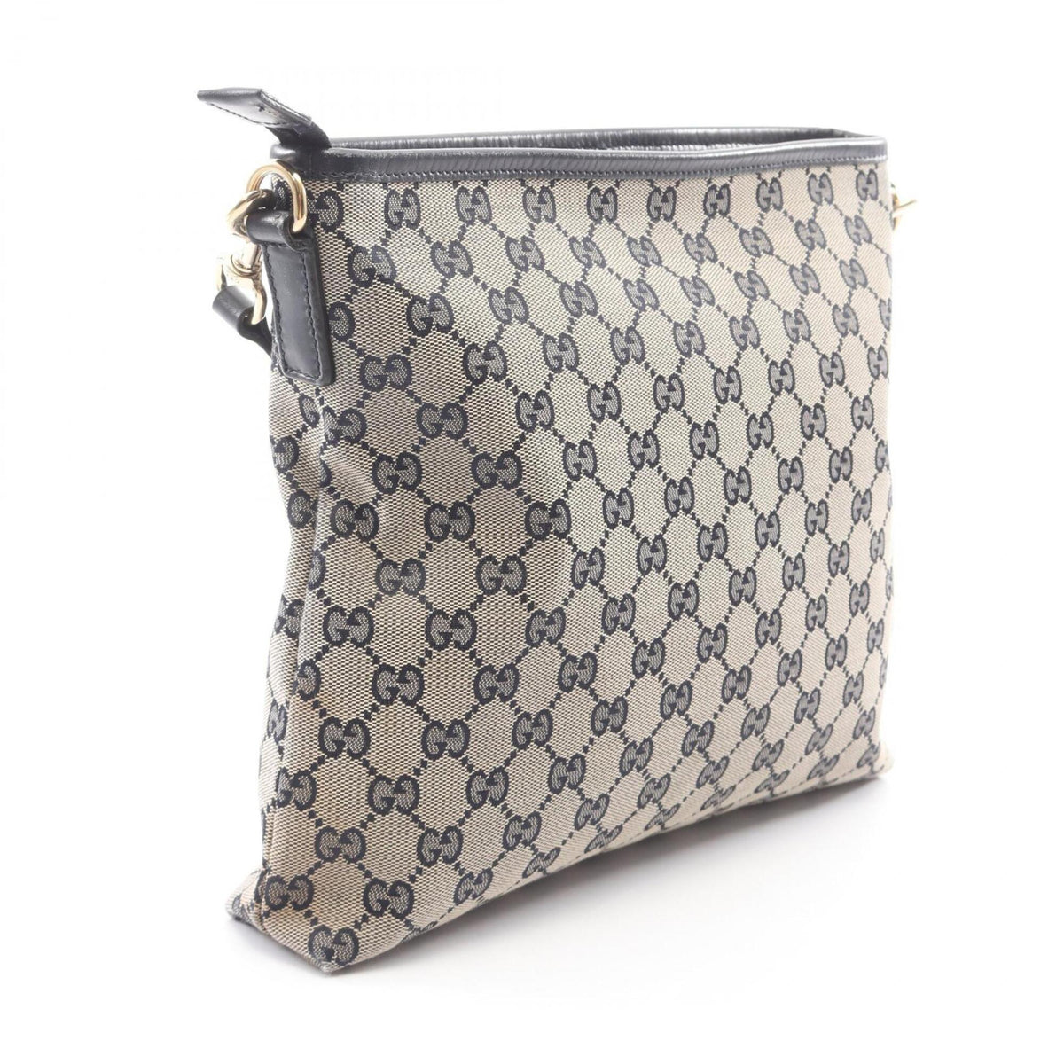 Gucci Beige Navy Canvas Leather Handbag Shoulder Bag (Pre-Owned)