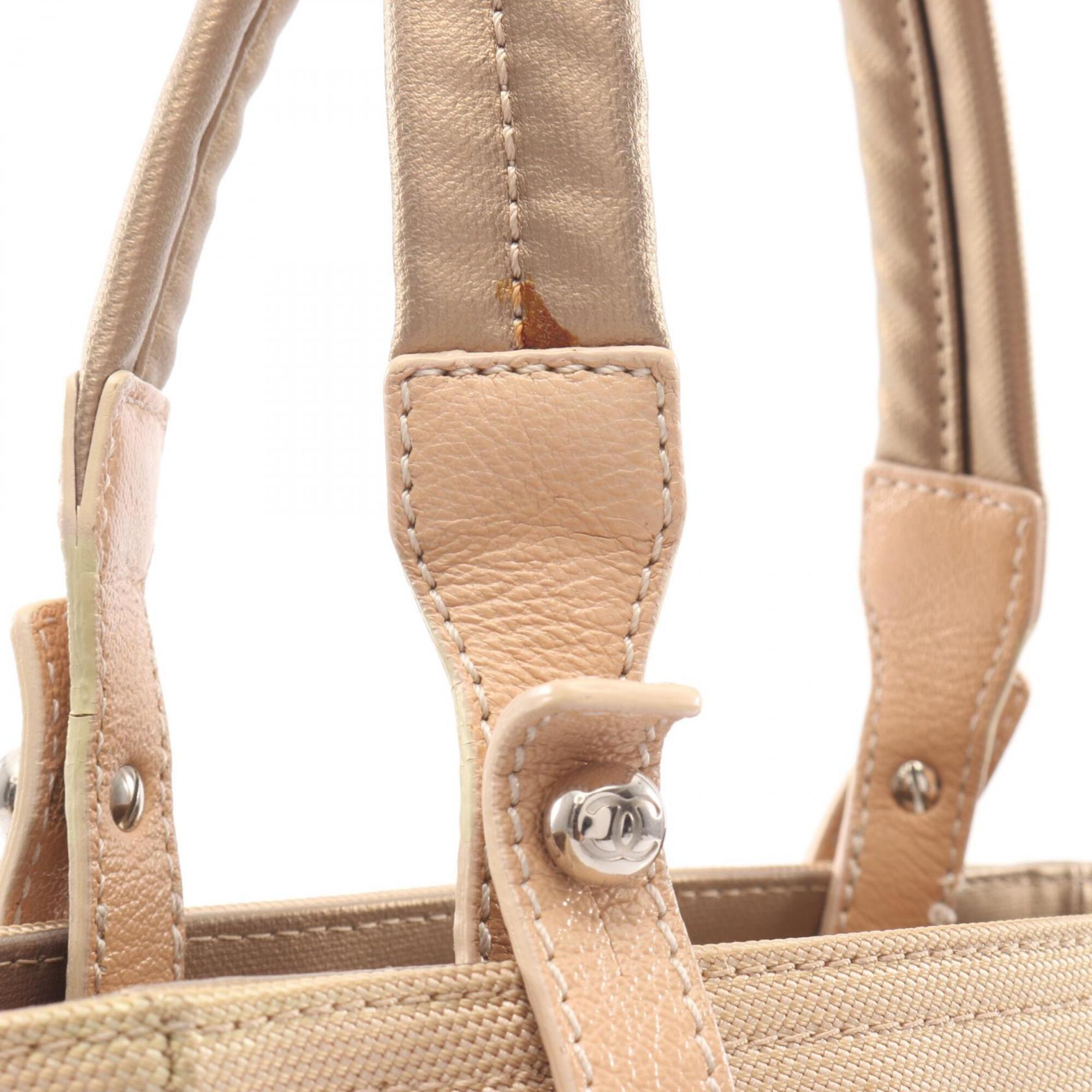 Chanel Gold Coated Canvas Leather Handbag Tote Bag (Pre-Owned)