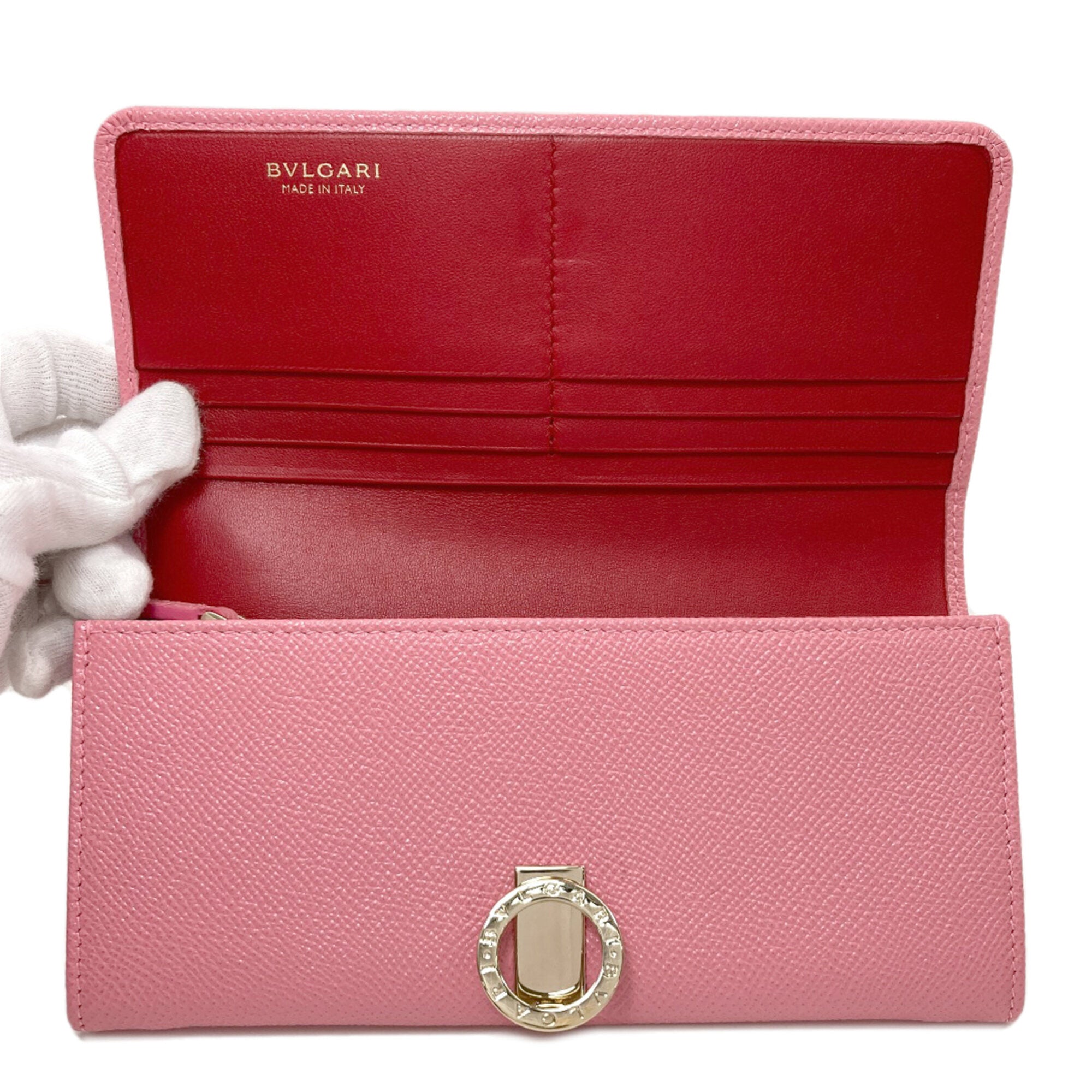 Bvlgari Pink Leather Long Wallet (Bi-Fold) (Pre-Owned)