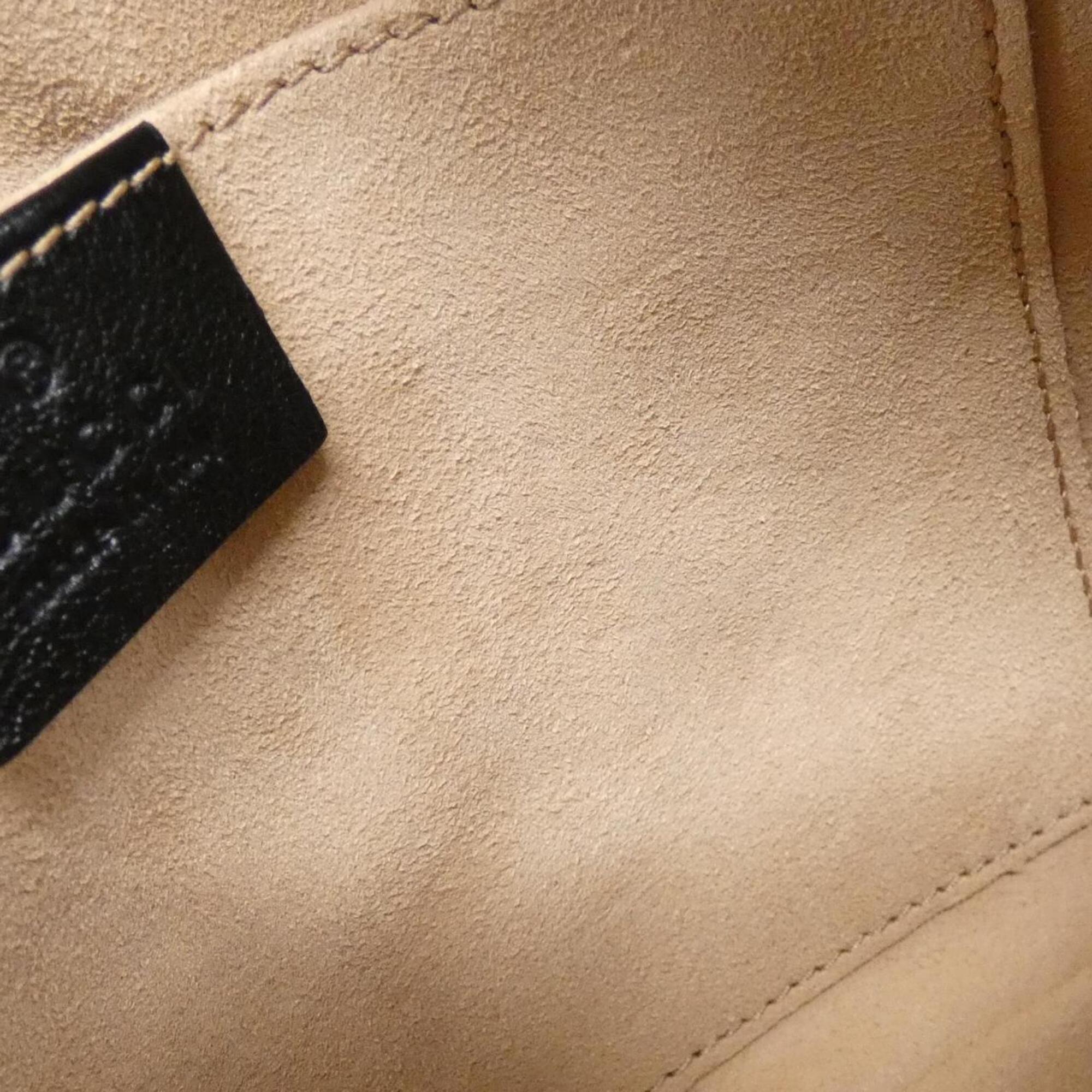 Gucci Beige Black Gg Canvas Leather Shoulder Bag (Pre-Owned)
