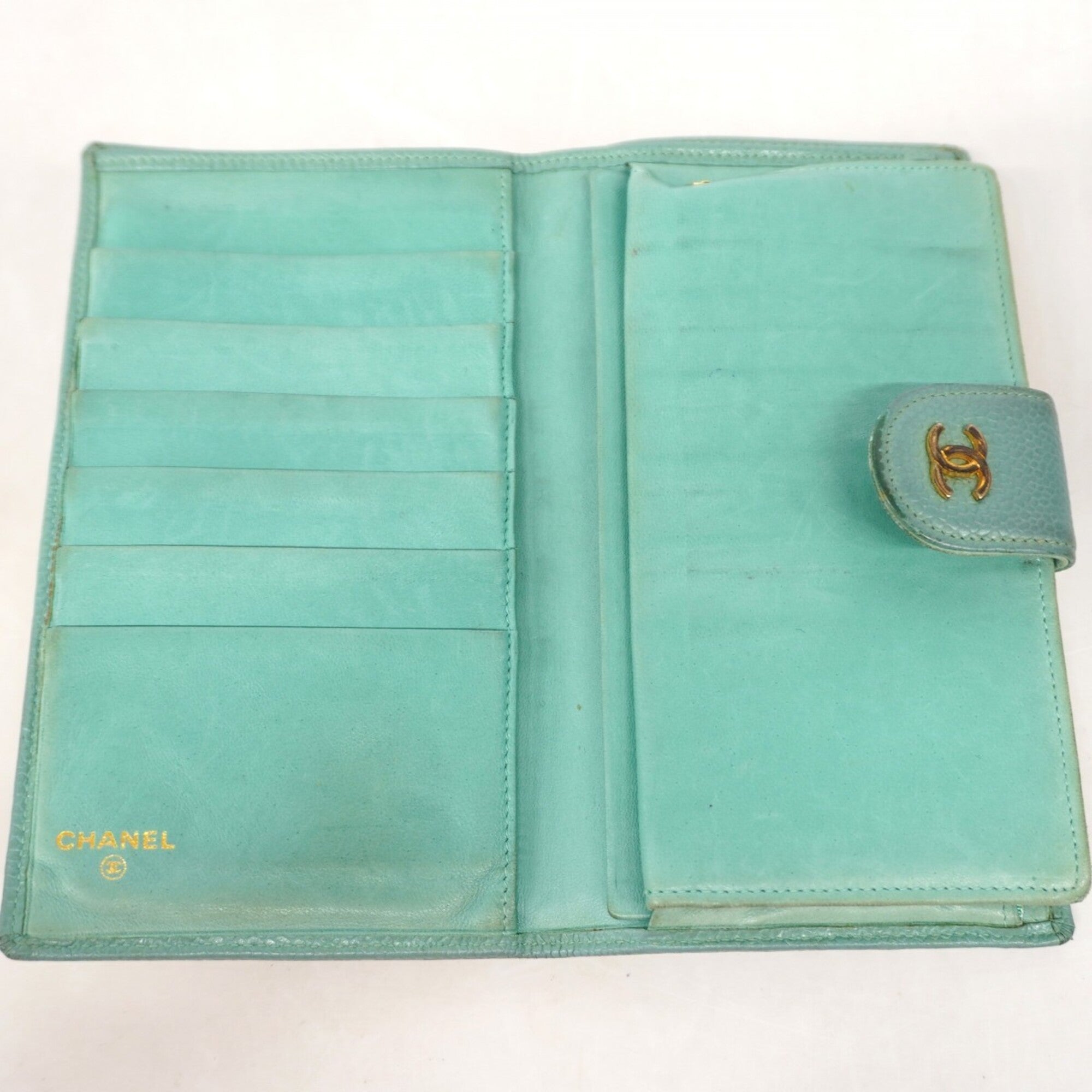 Chanel Green Grained Calfskin Long Wallet (Bi-Fold) (Pre-Owned)