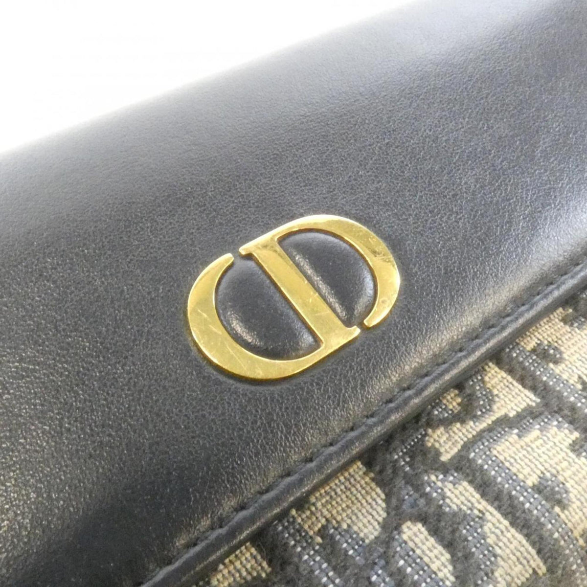Christian Dior Blue Leather Canvas Long Wallet (Bi-Fold) (Pre-Owned)