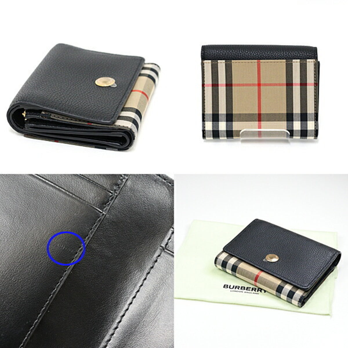 Burberry Beige Black Elastane Cotton Leather Wallet (Tri-Fold) (Pre-Owned)