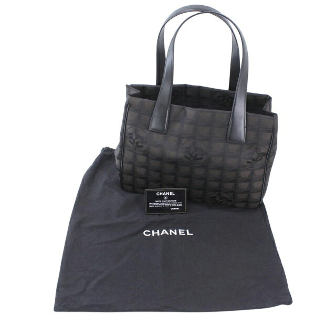 Chanel New Travel Line Dark Brown Nylon Leather Handbag Tote Bag (Pre-Owned)