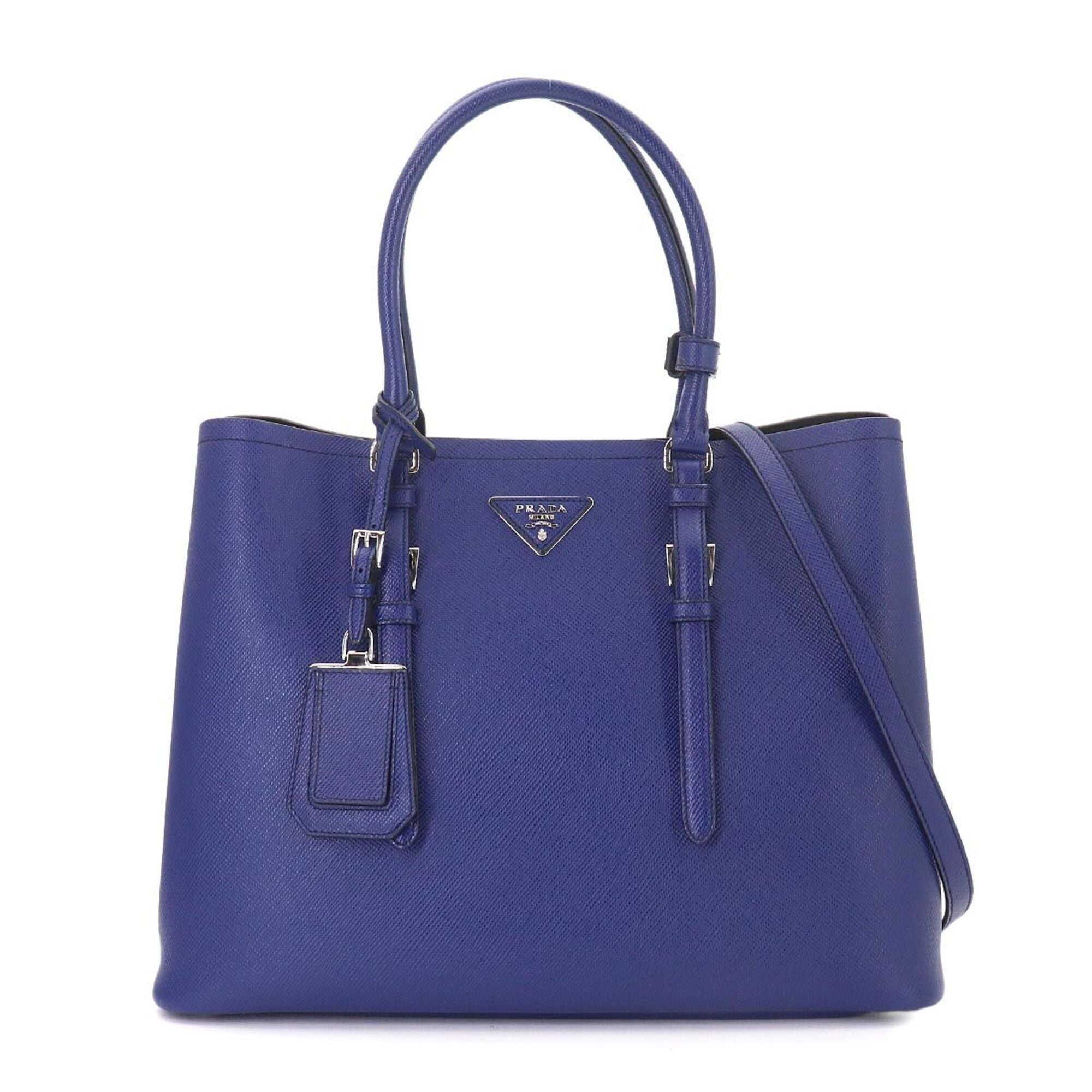 Prada Blue Saffiano Triangle Handbag Tote Bag (Pre-Owned)