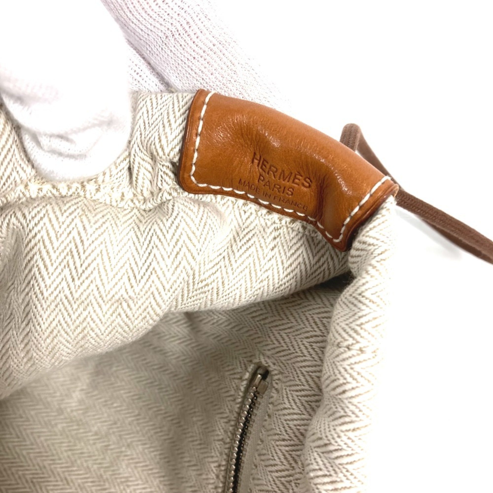 Hermes Beige Dark Brown Toile Chevron Barenia Leather Pouch (Pre-Owned)