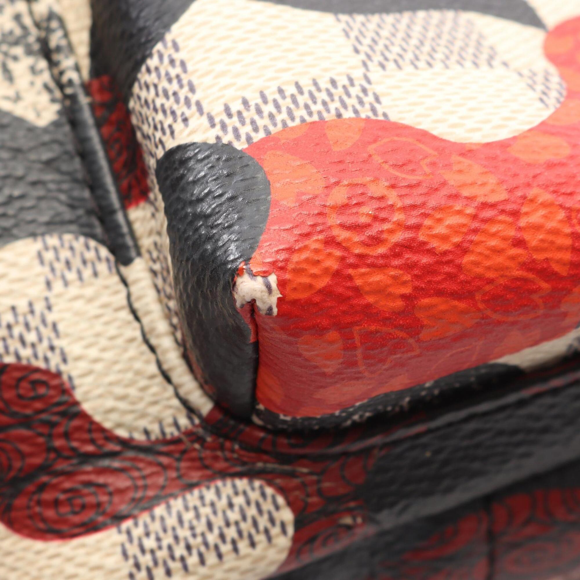 Louis Vuitton Black Red Color White Pvc Coated Canvas Leather Backpack Handbag (Pre-Owned)