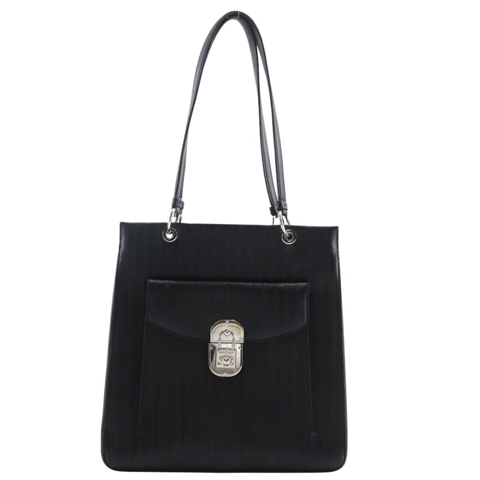 Salvatore Ferragamo Gancini Black Leather Shoulder Bag (Pre-Owned)