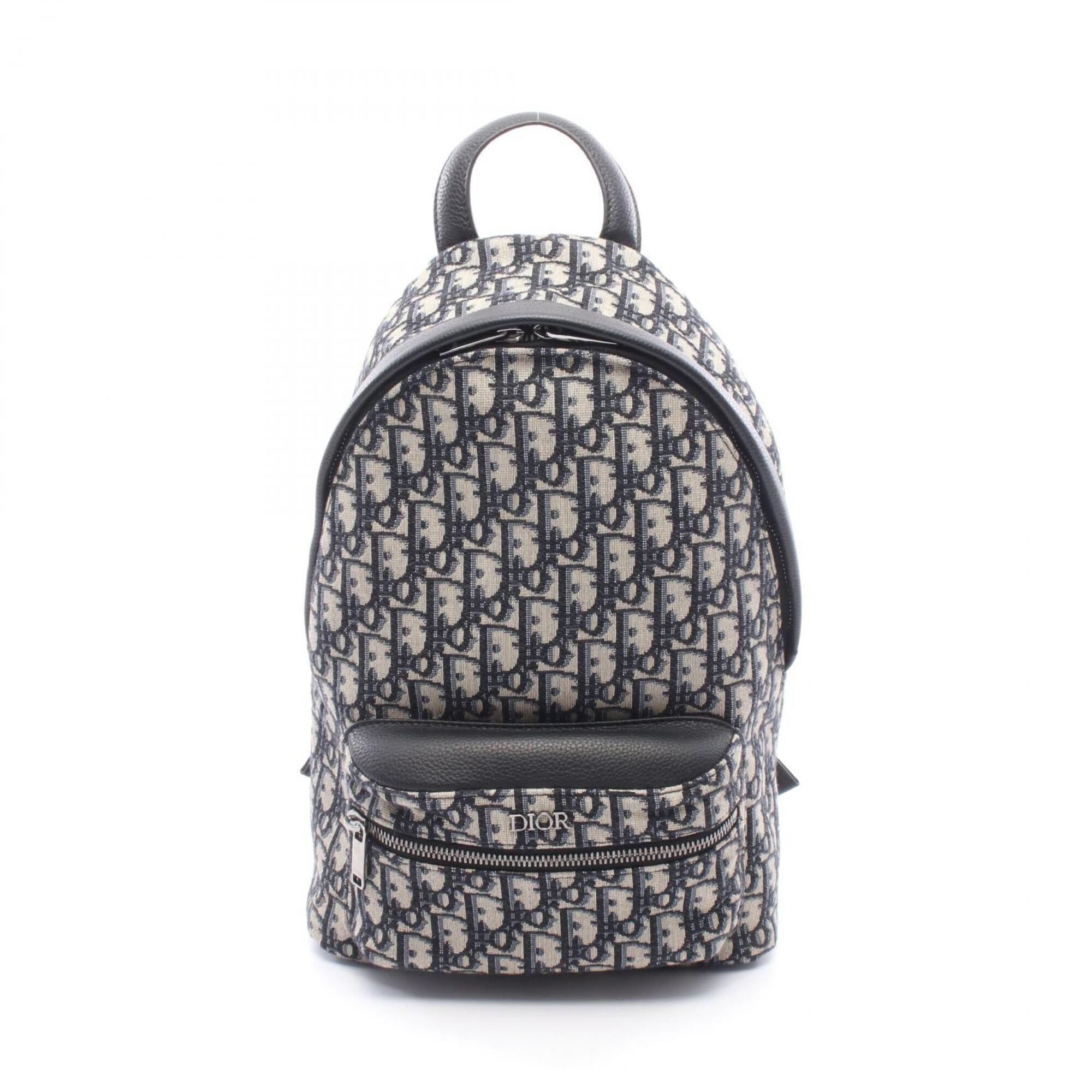 Christian Dior Beige Black Navy Canvas Leather Backpack Handbag (Pre-Owned)