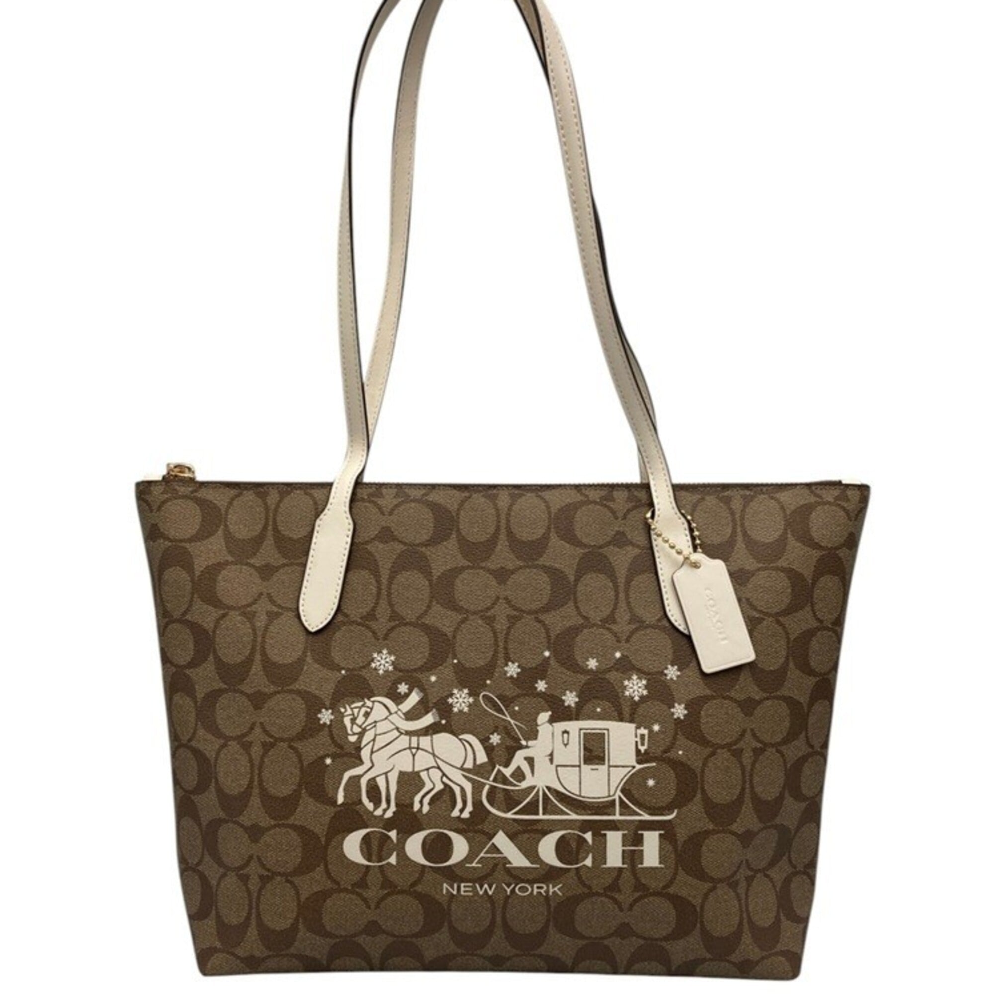 Coach Beige Off-White Signature Line Tote Bag (Pre-Owned)