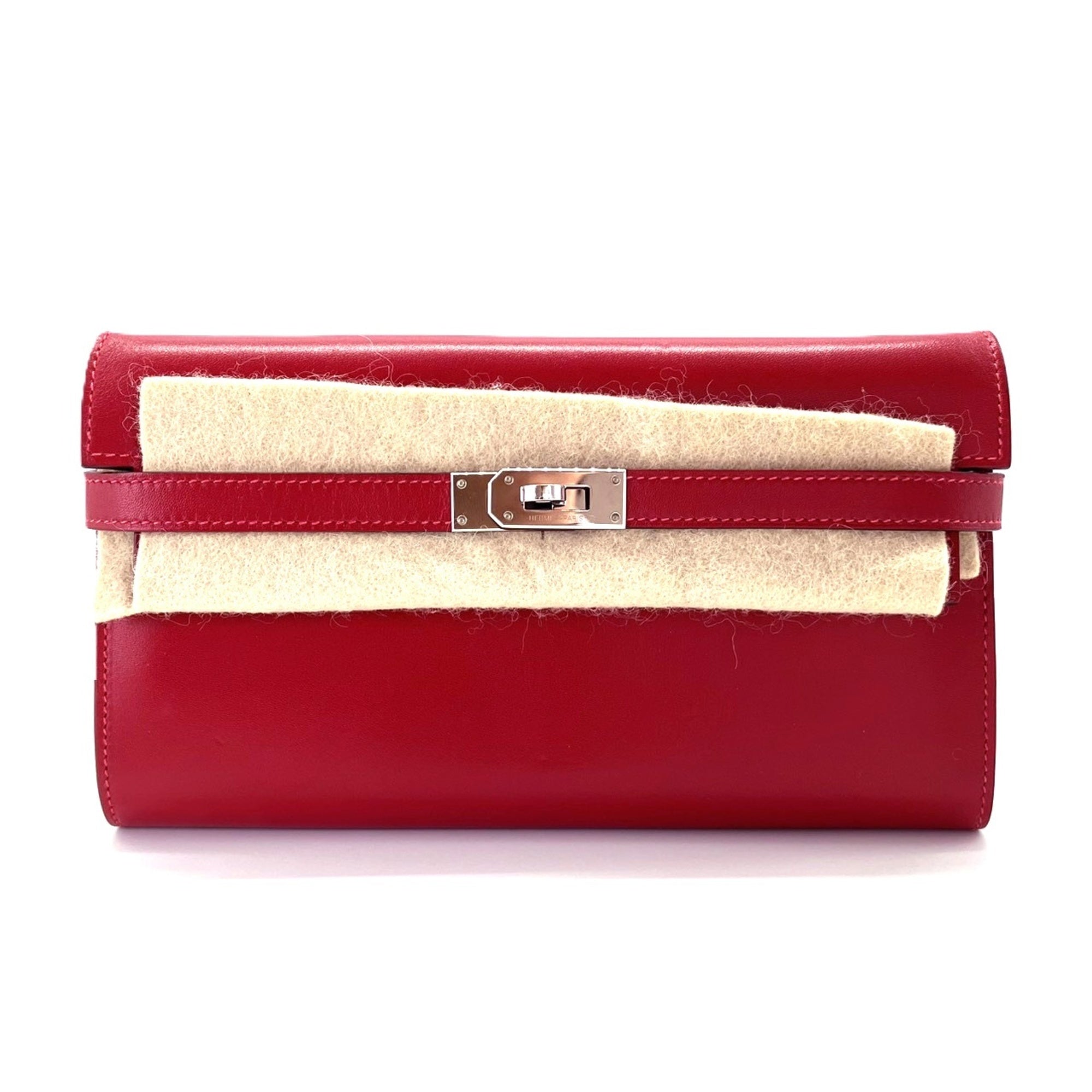 Hermes Red Color Box Calf Leather Long Wallet (Bi-Fold) (Pre-Owned)