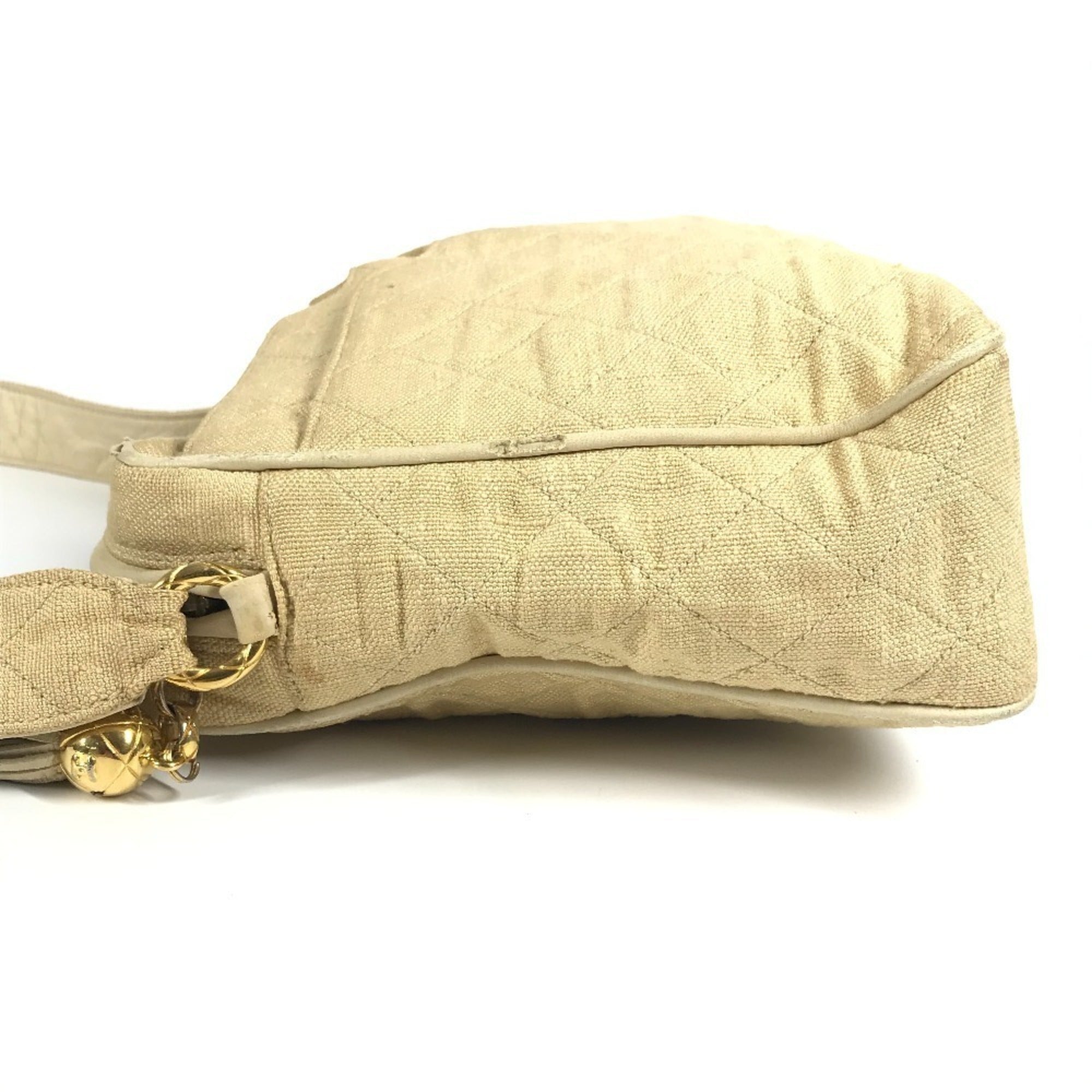 Chanel Matelasse Beige Canvas Shoulder Bag (Pre-Owned)