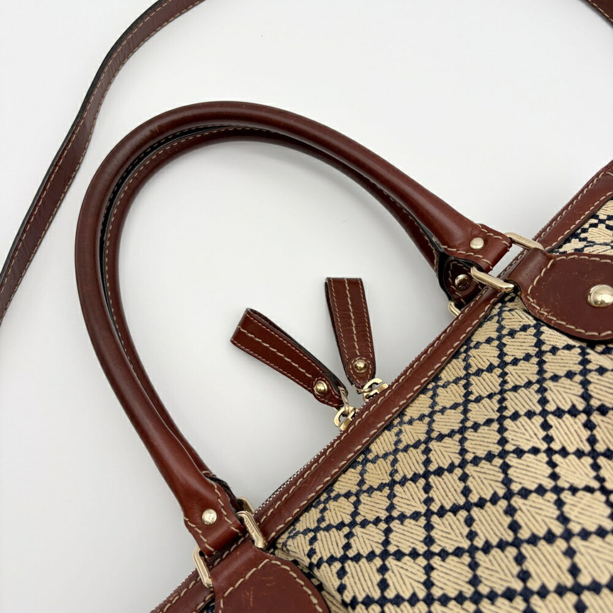 Gucci Beige Brown Canvas Leather Shoulder Bag (Pre-Owned)