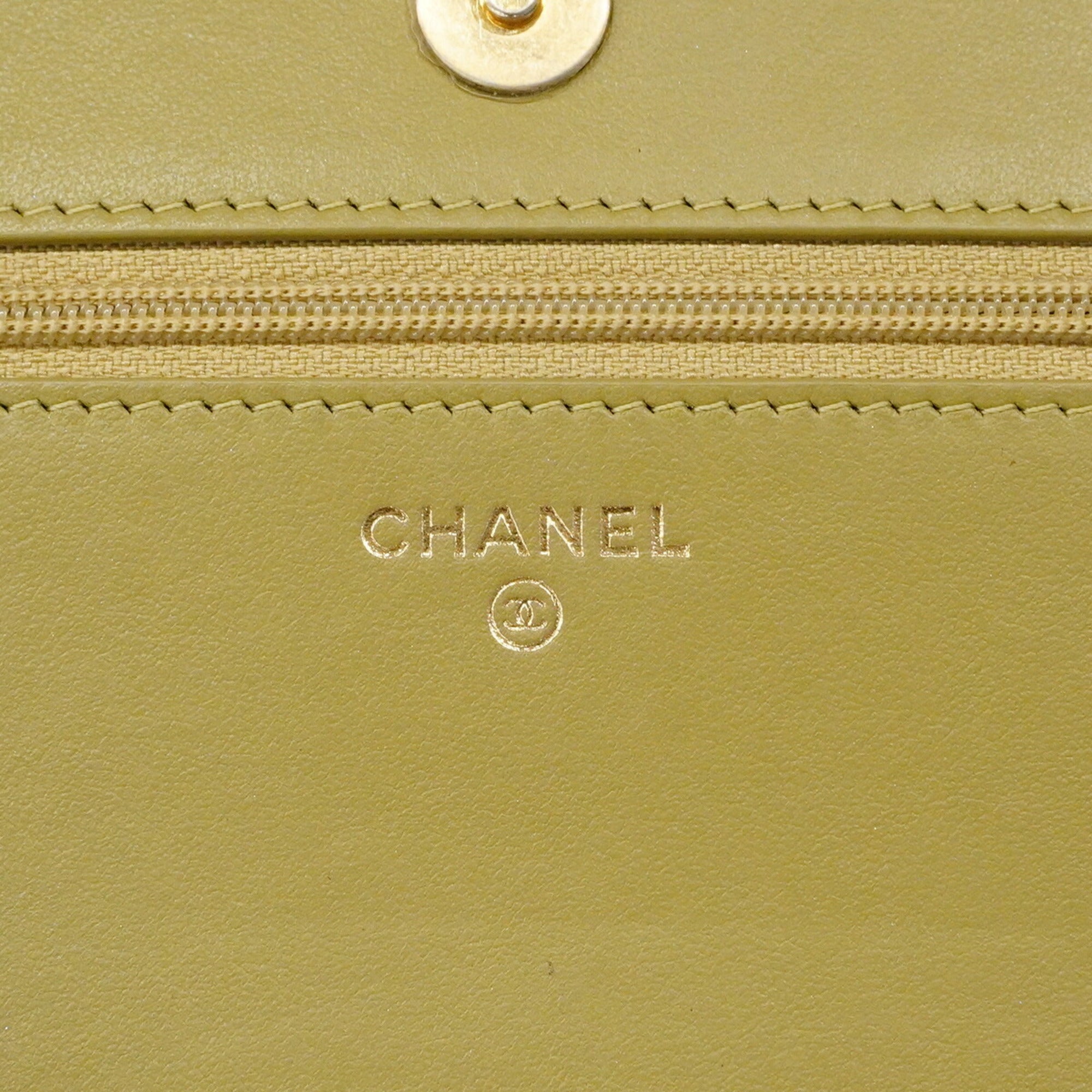 Chanel Khaki Grained Calfskin Chain/Shoulder Wallet (Pre-Owned)