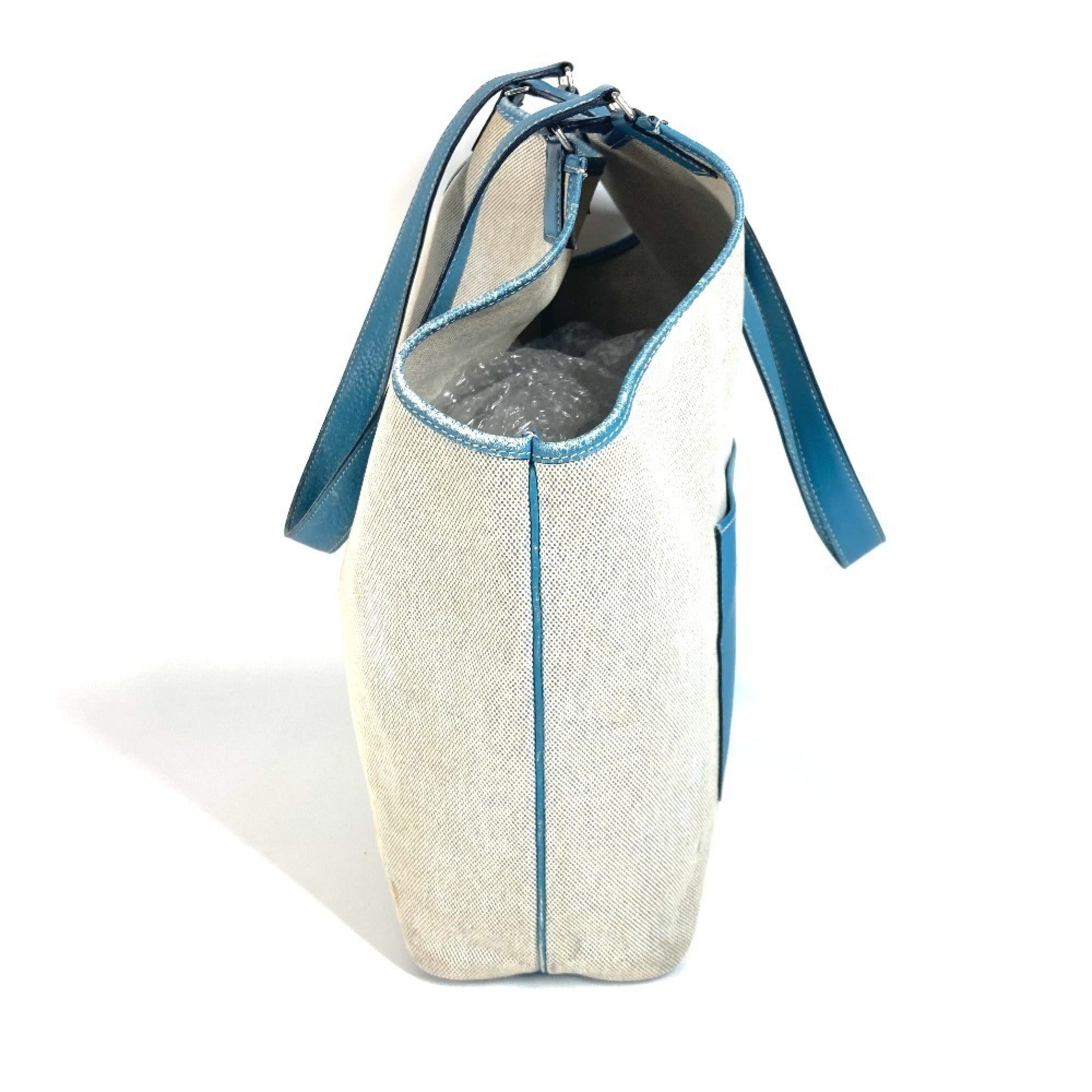 Hermes Jardinier Blue Leather Canvas Shoulder Bag Tote Bag (Pre-Owned)