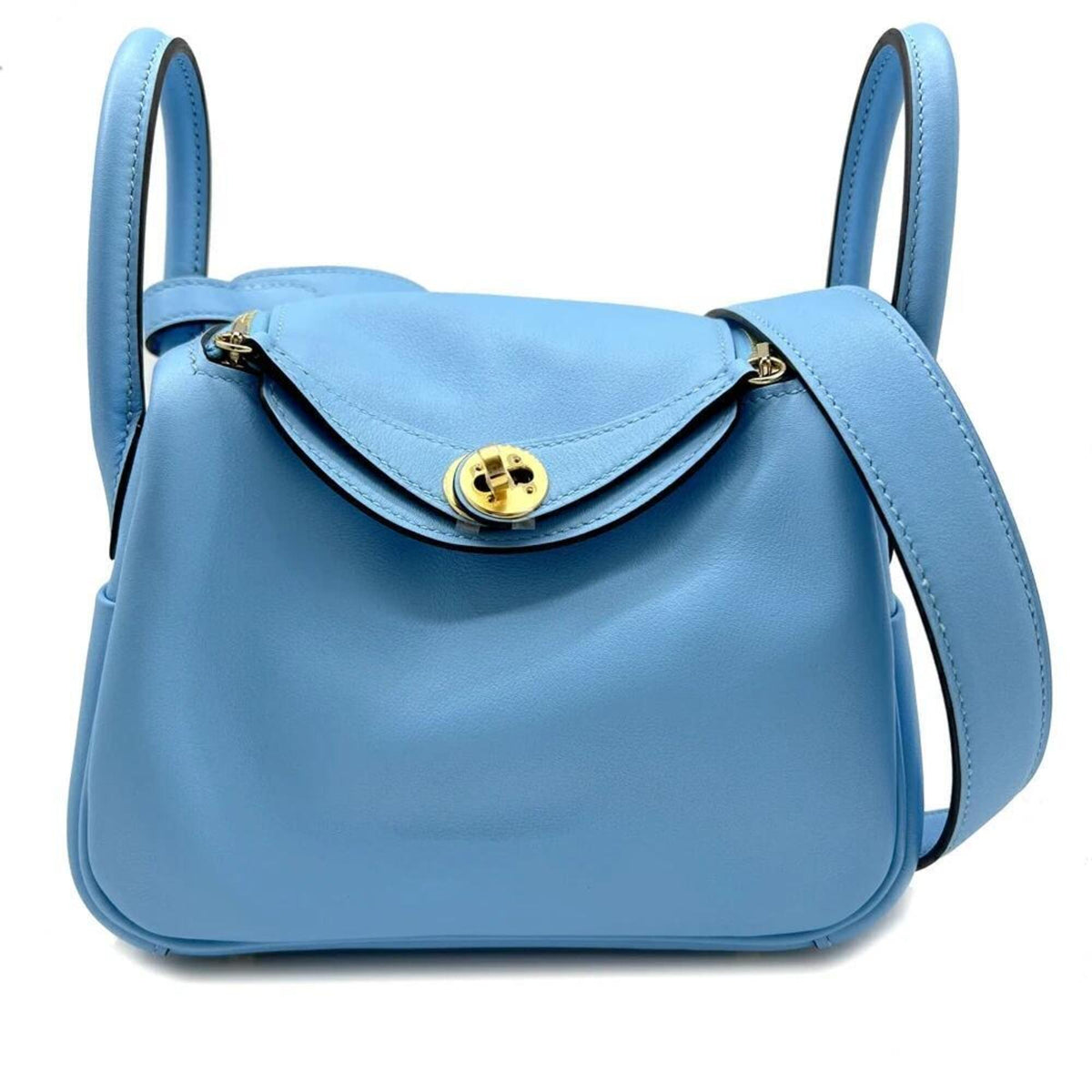 Hermes Lindy Light Blue Swift Leather Shoulder Bag Tote Bag (Pre-Owned)