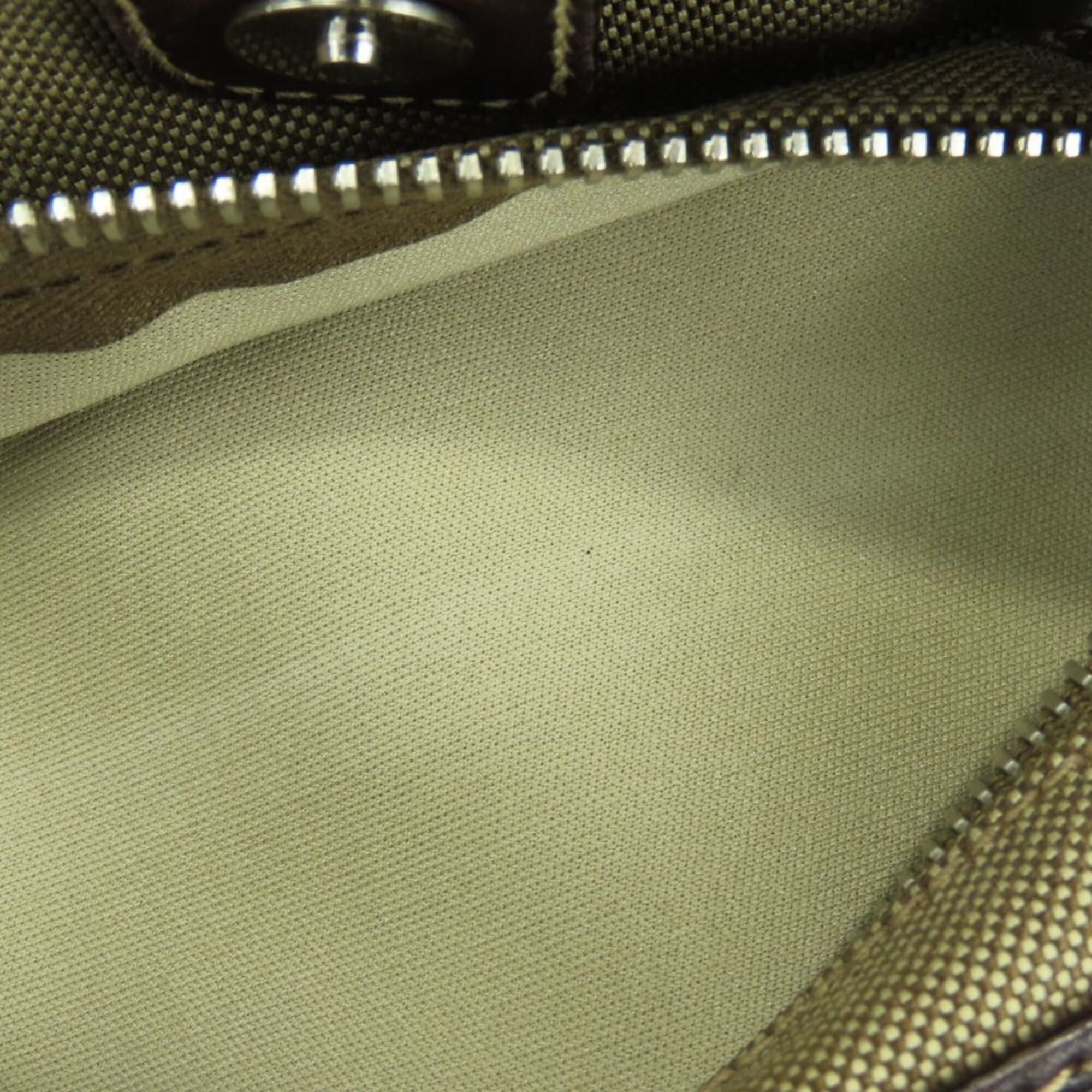 Prada Beige Brown Canvas Leather Shoulder Bag (Pre-Owned)