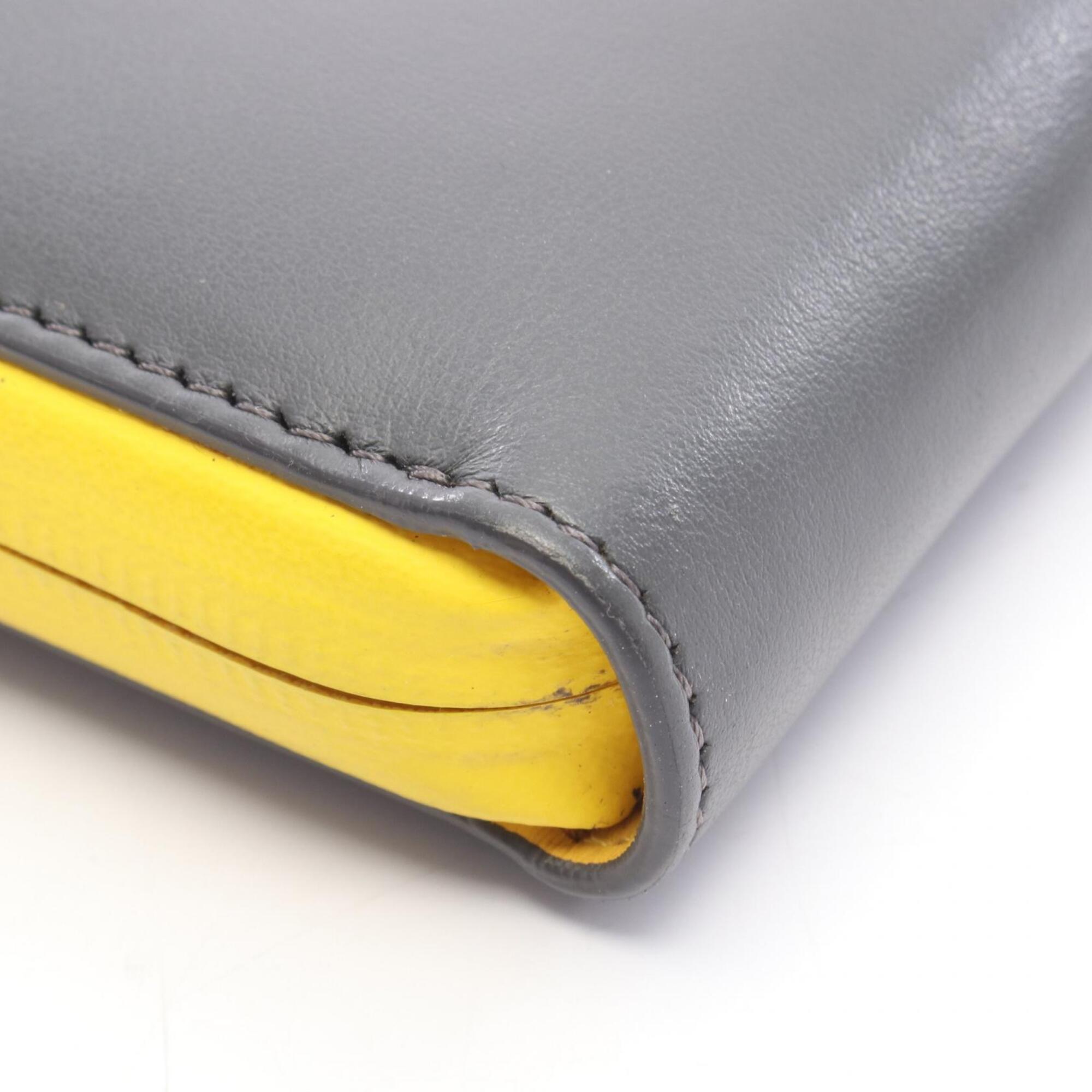 Fendi Gray Yellow Leather Long Wallet (Bi-Fold) (Pre-Owned)