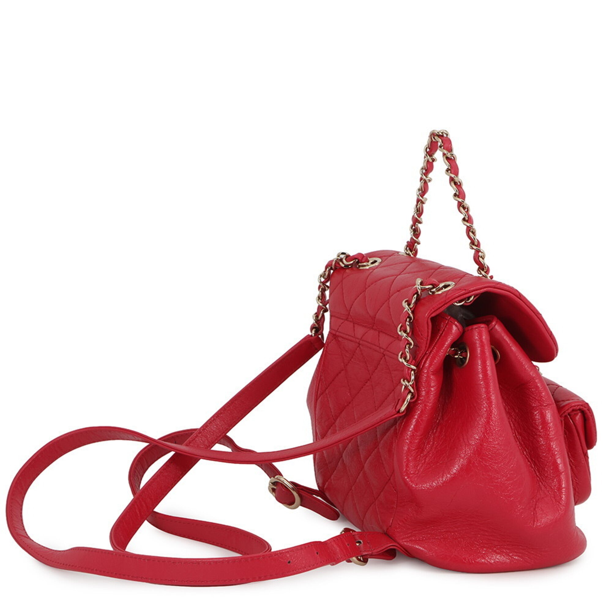 Chanel Matelasse Red Color Leather Backpack (Pre-Owned)