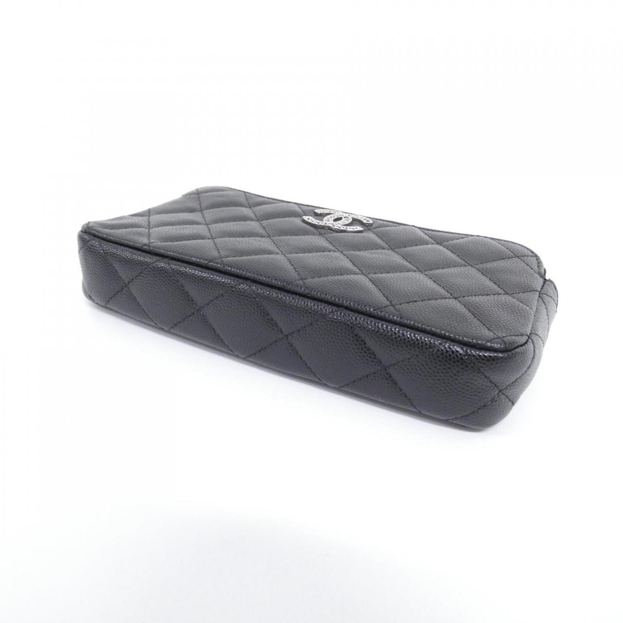 Chanel Black Grained Calfskin Chain/Shoulder Wallet (Pre-Owned)