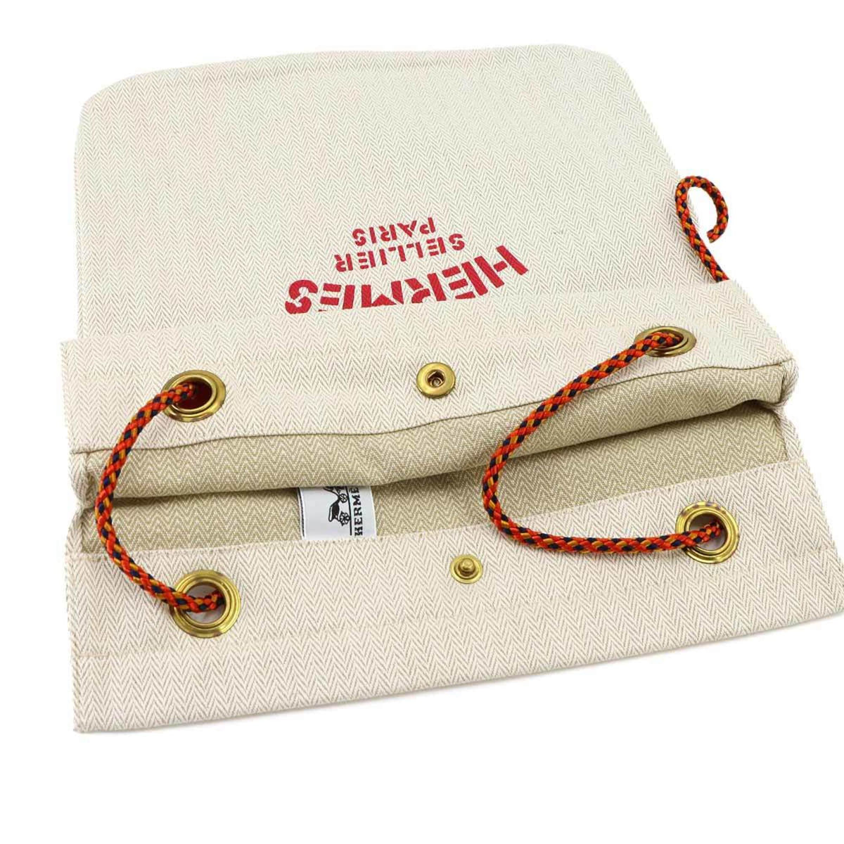 Hermes Multi-Color Red Color Toile Chevron Leather Handbag Shoulder Bag (Pre-Owned)