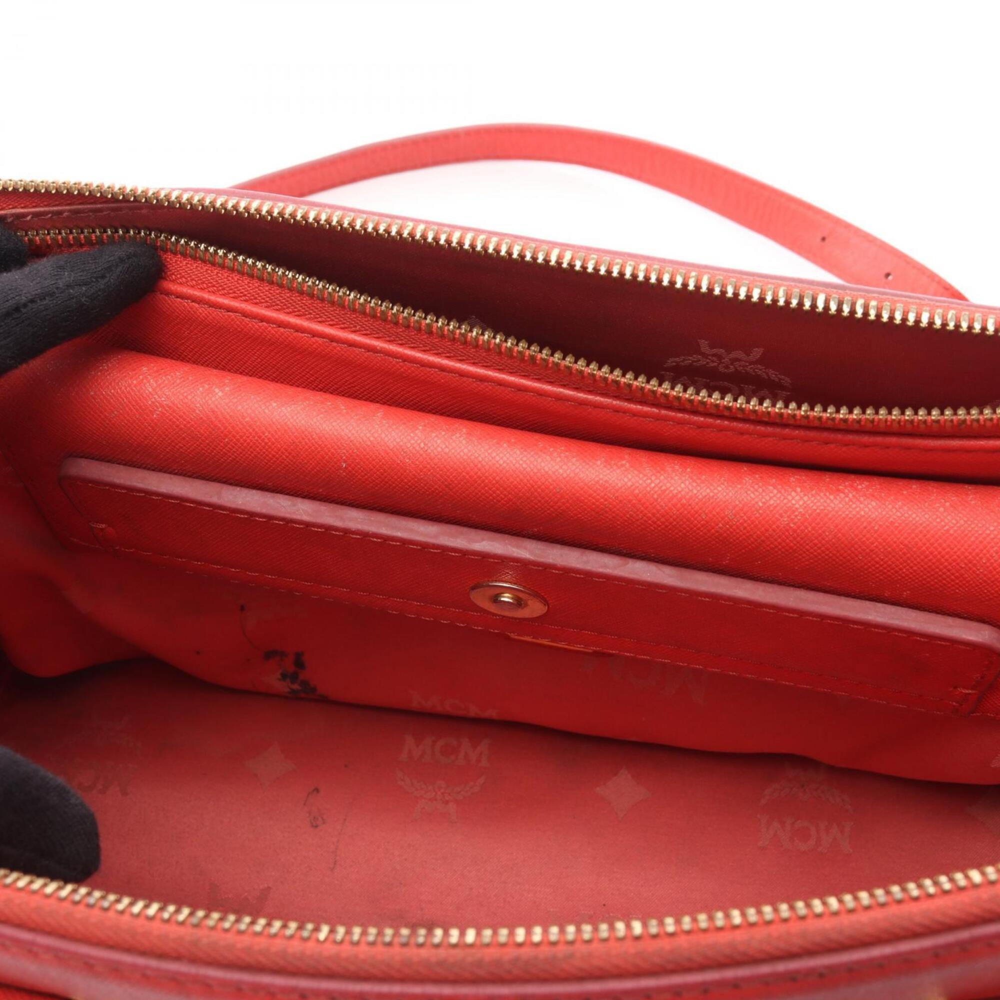 Mcm Red Color Leather Handbag Tote Bag (Pre-Owned)